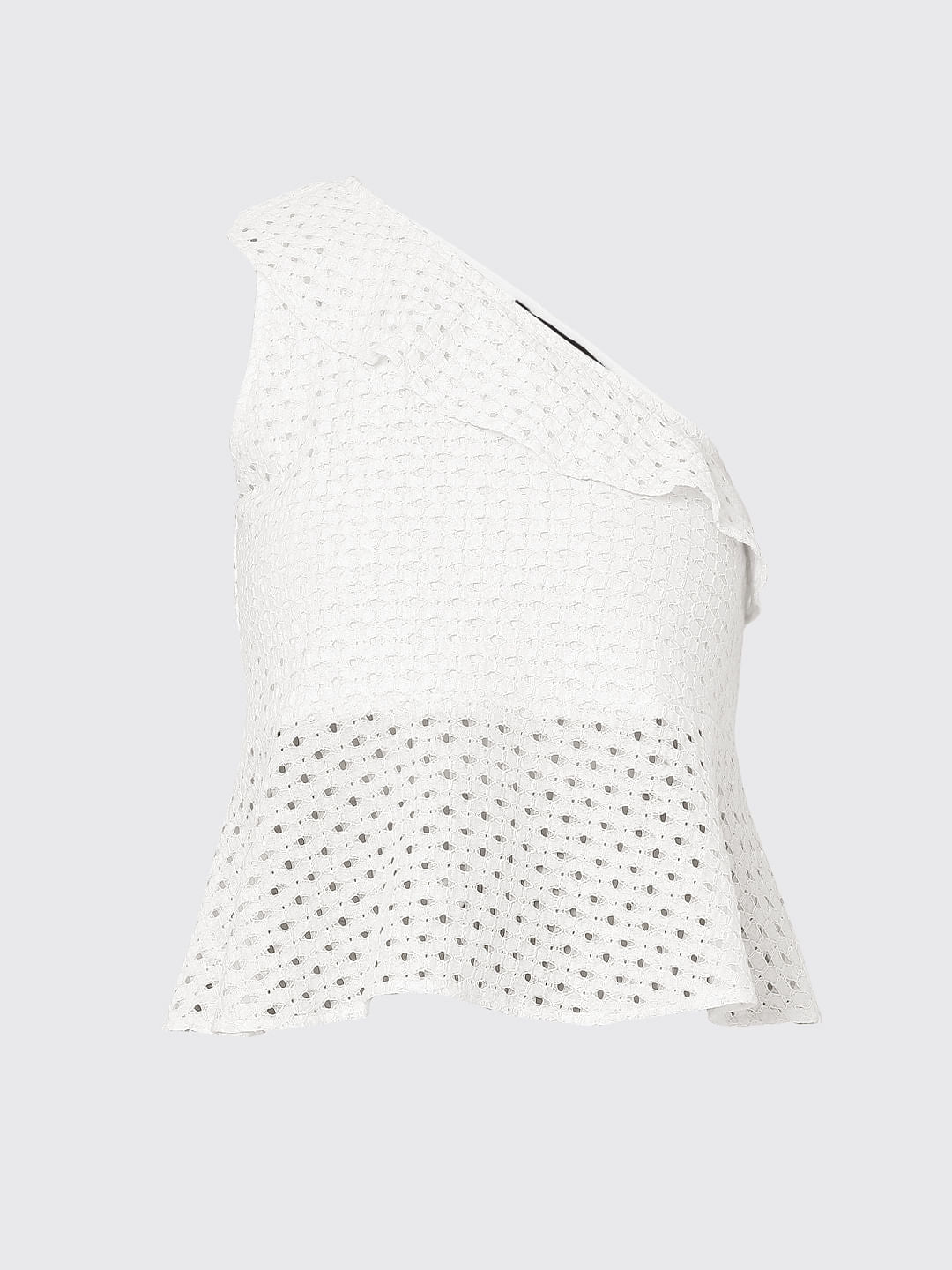 Beige Schiffli One Shoulder Top