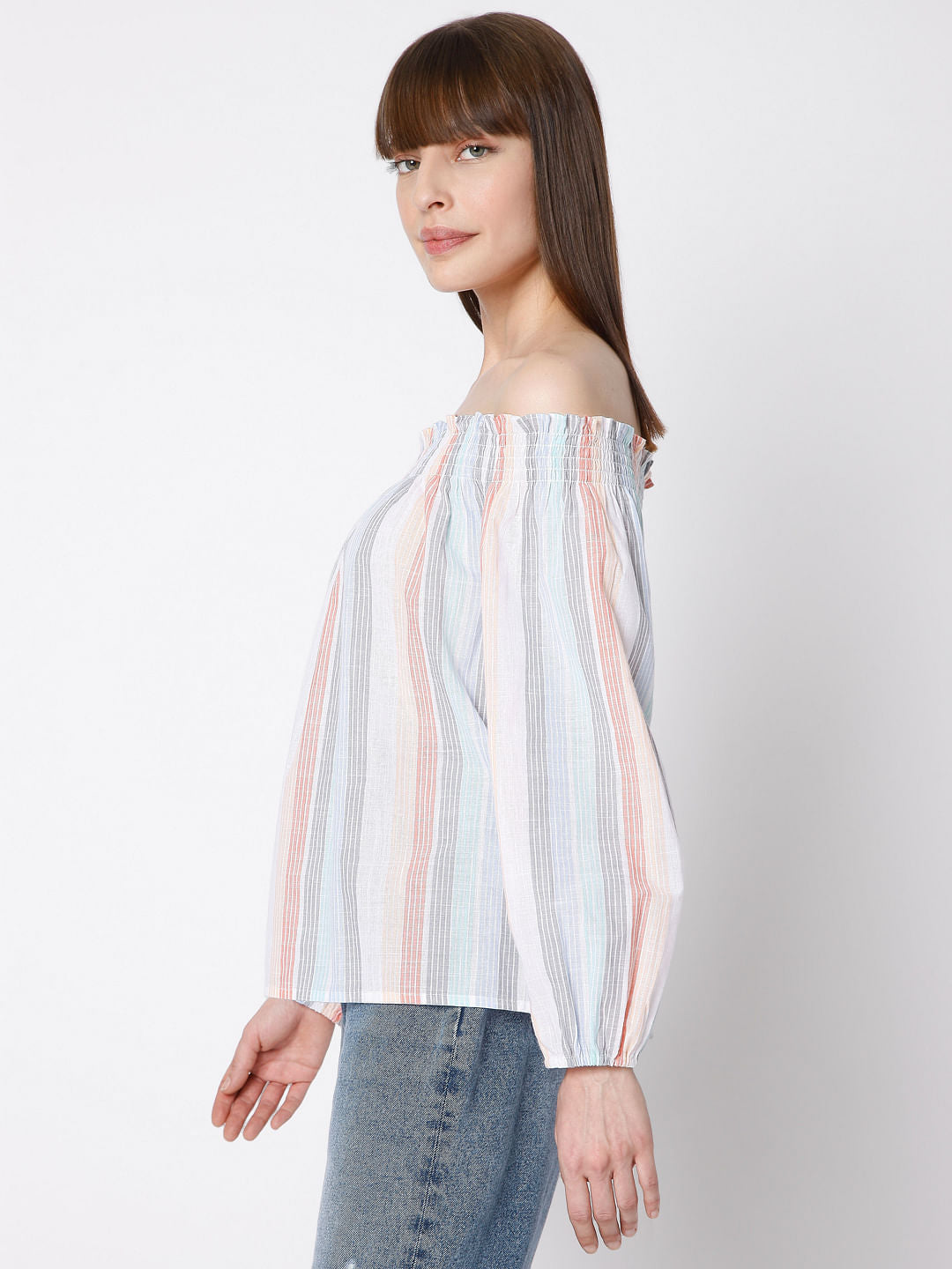 White Striped Off-Shoulder Top