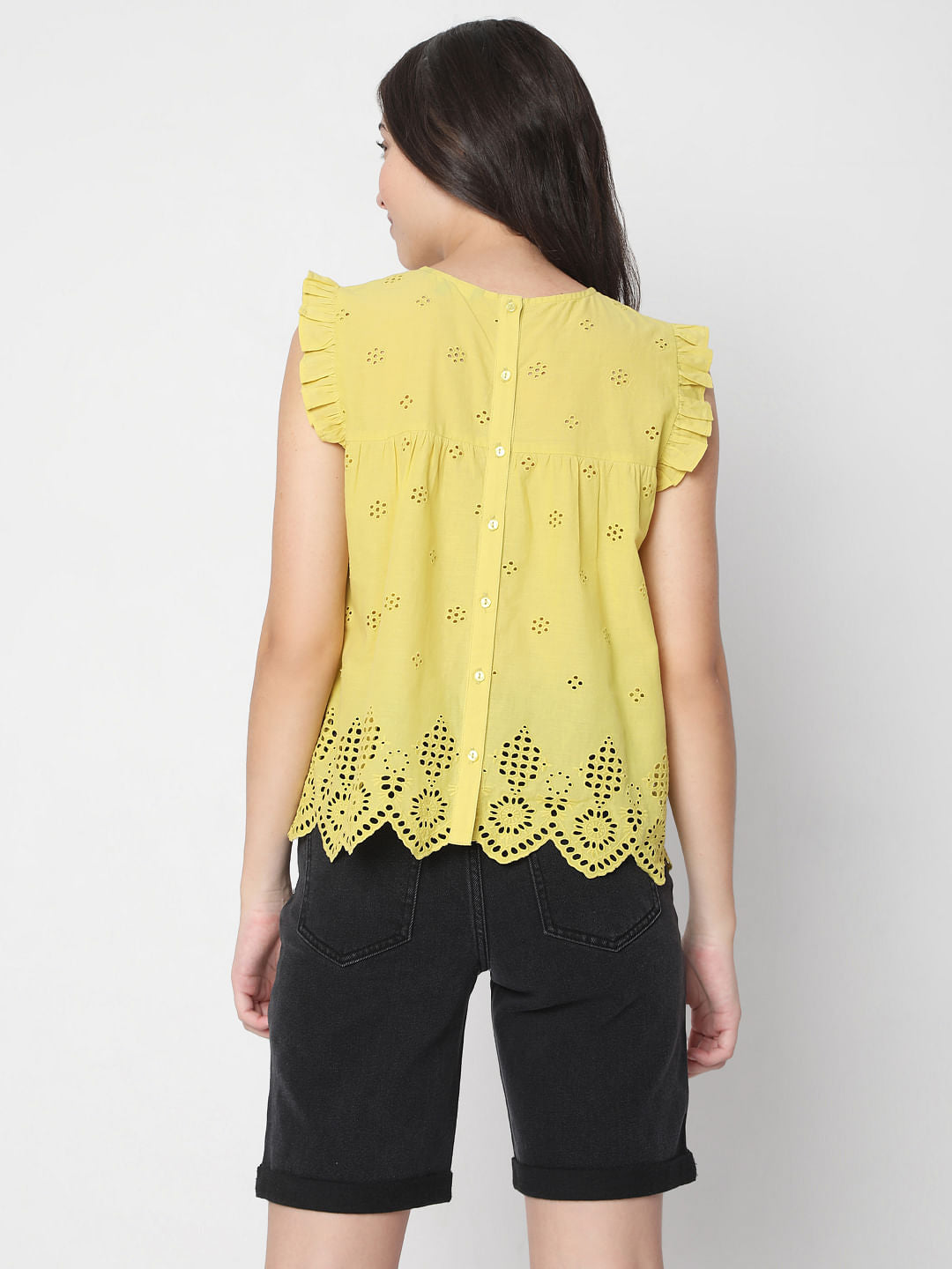 Yellow Schiffli Embroidered Top