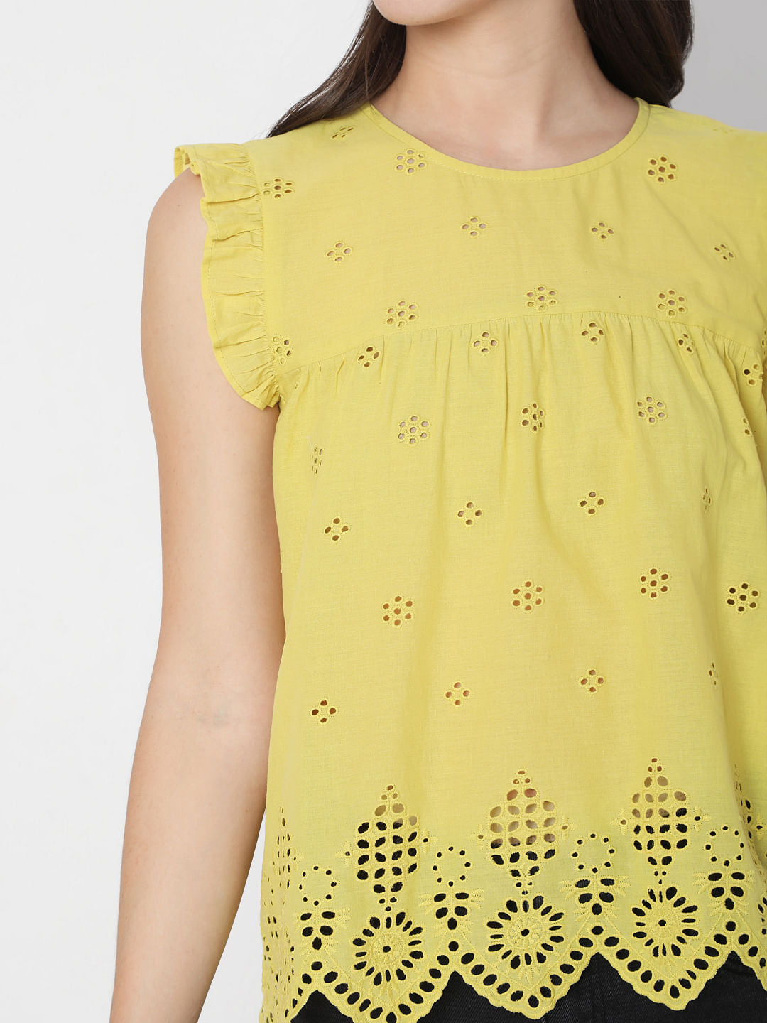 Yellow Schiffli Embroidered Top