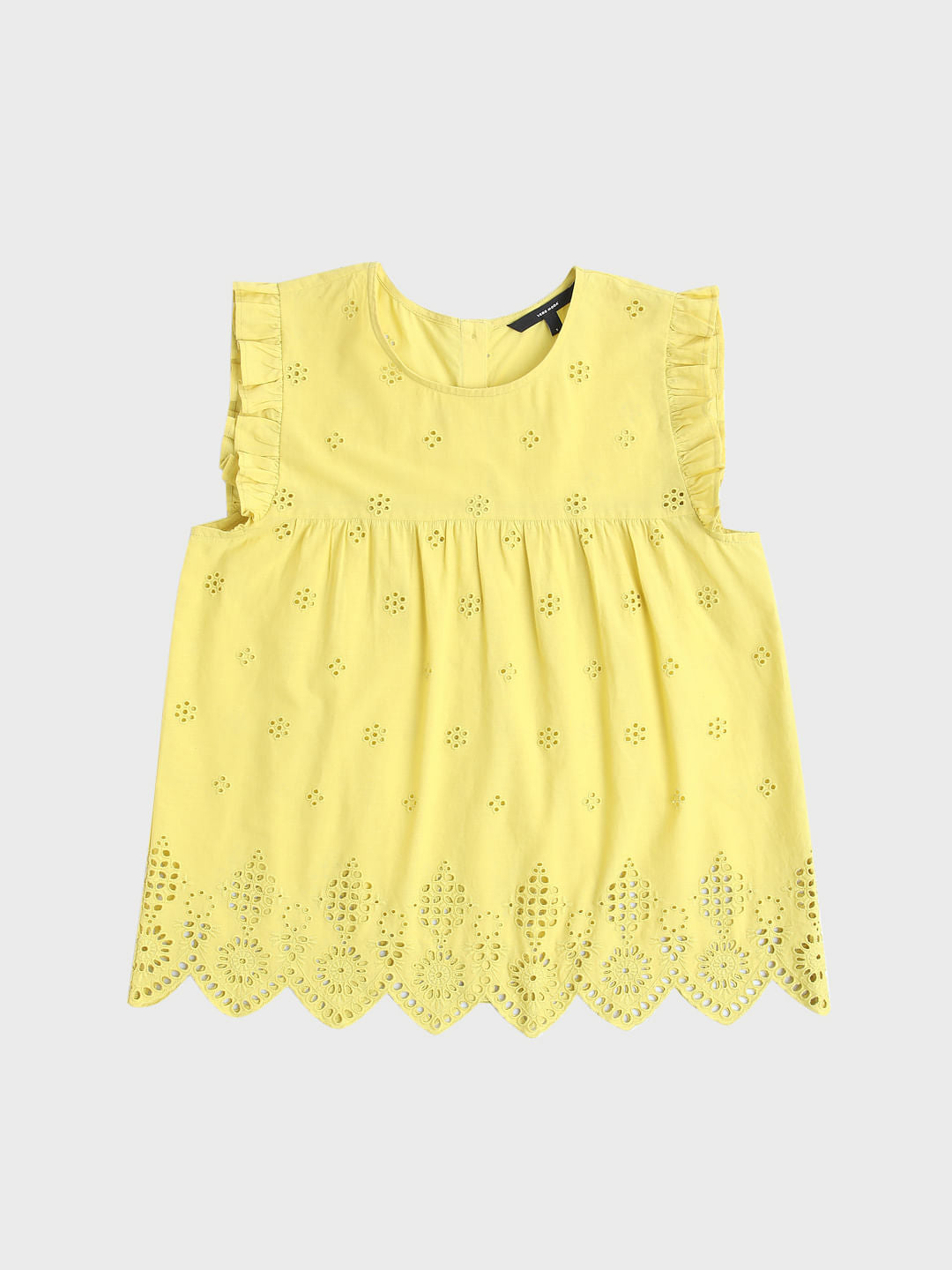 Yellow Schiffli Embroidered Top