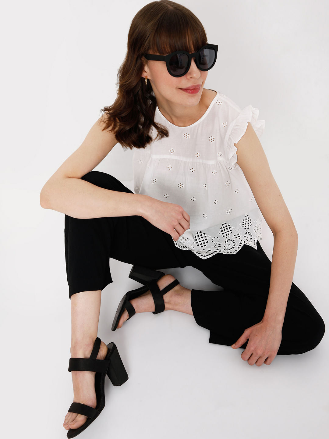 White Schiffli Top