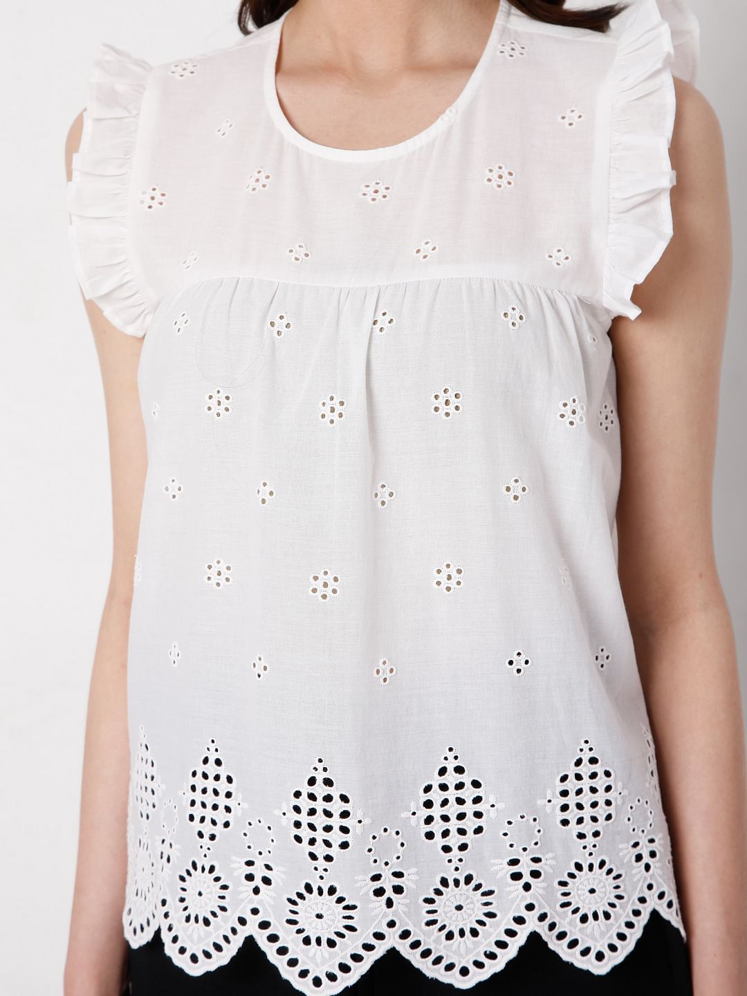 White Schiffli Top