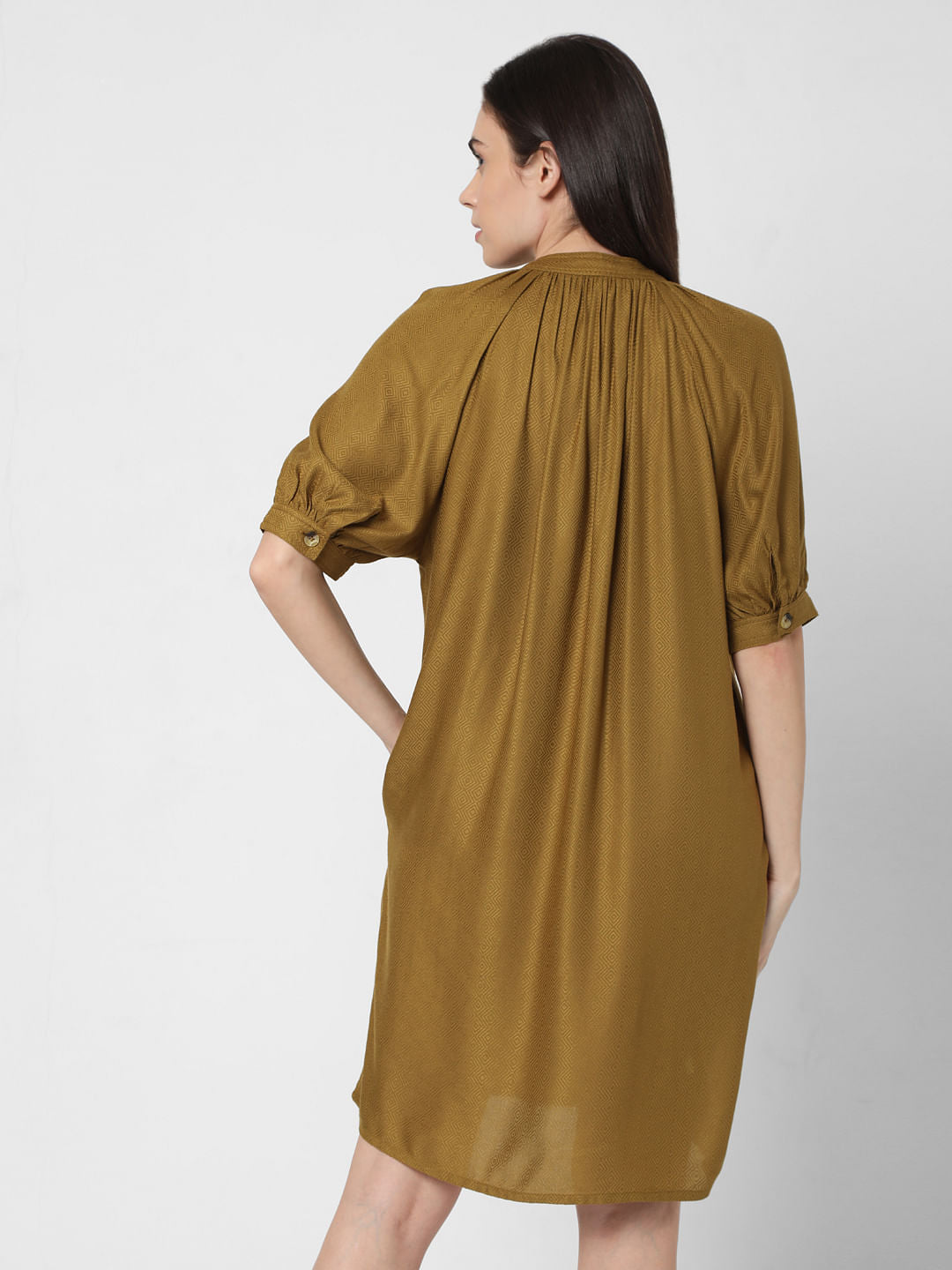 Ochre Puff Sleeves Shift Dress