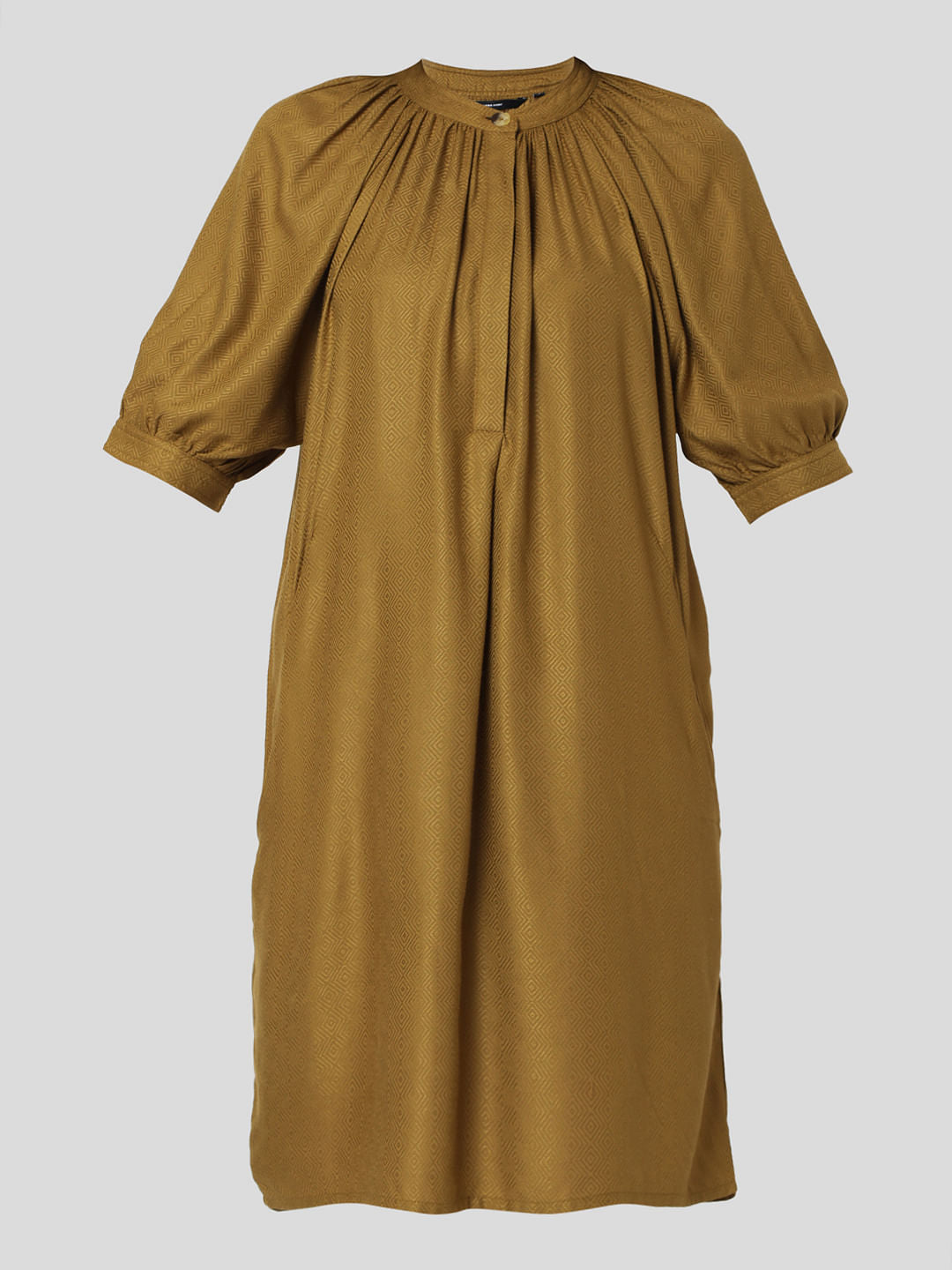 Ochre Puff Sleeves Shift Dress