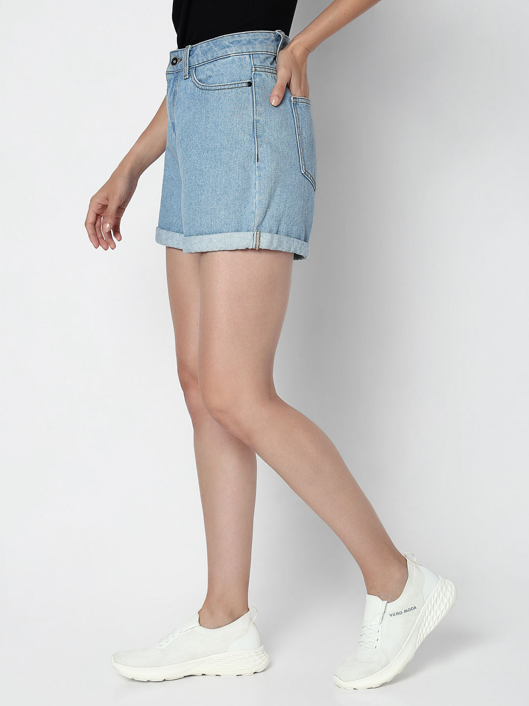 Light Blue Mid Rise Denim Shorts