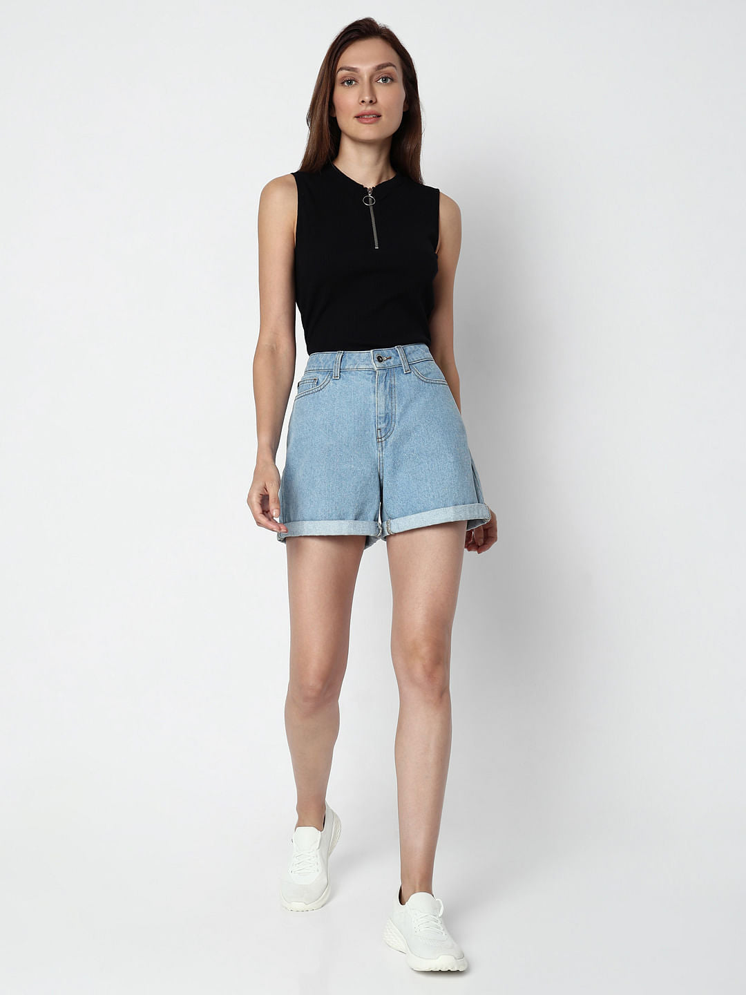 Light Blue Mid Rise Denim Shorts