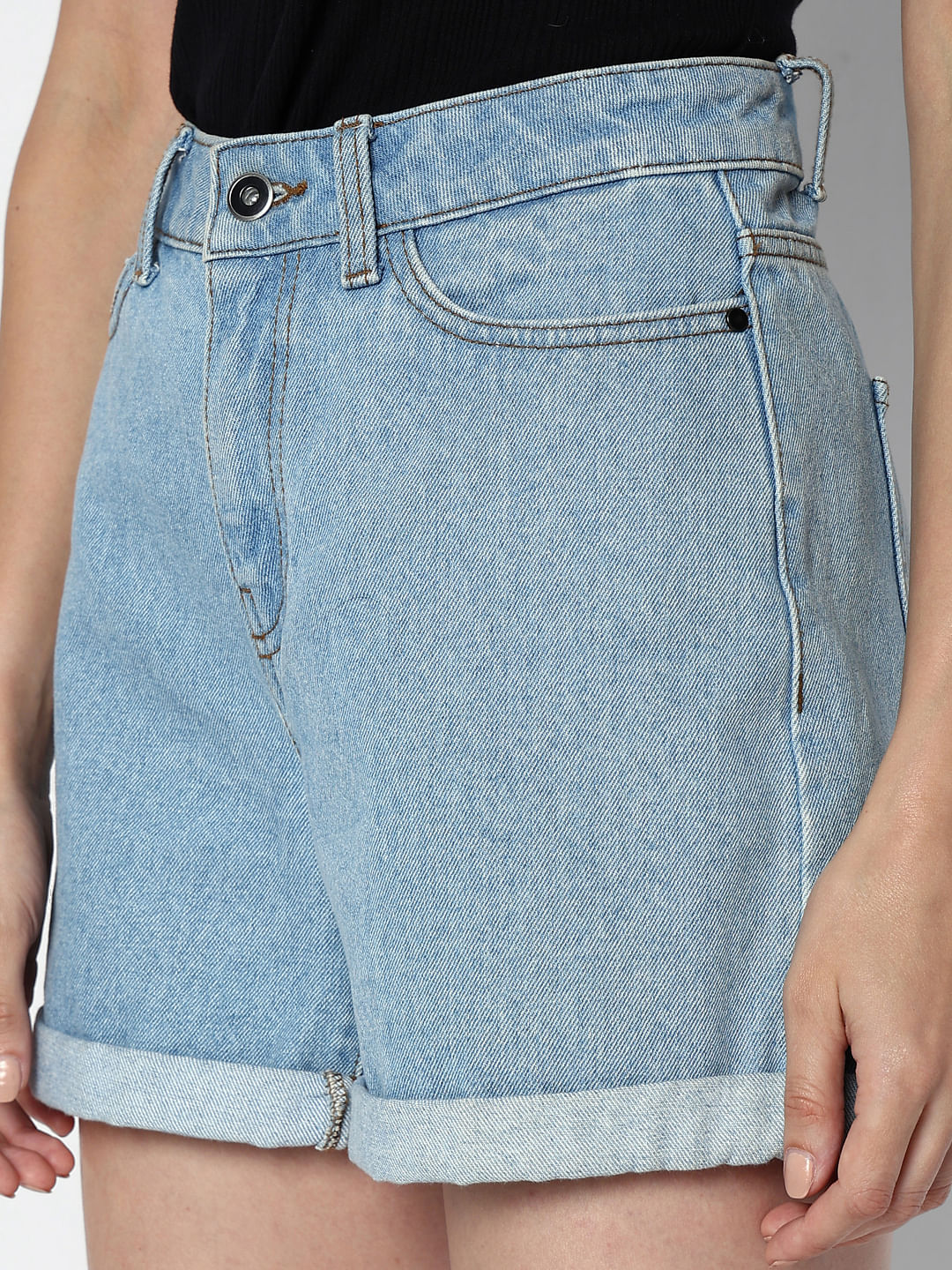 Light Blue Mid Rise Denim Shorts
