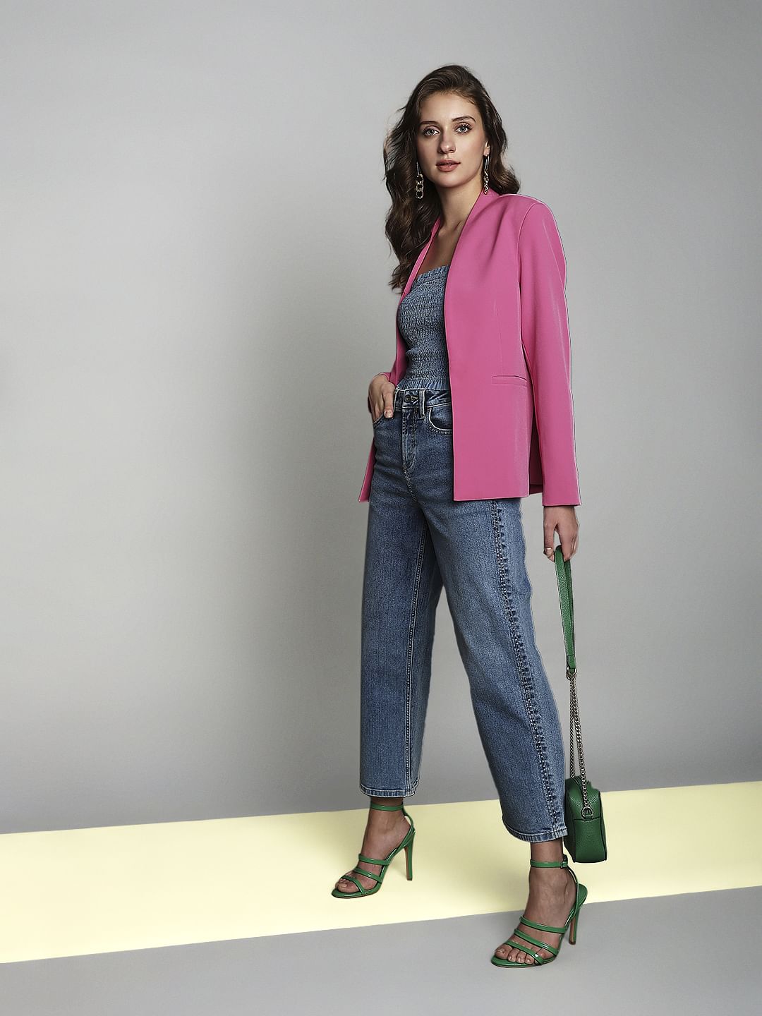 Blue High Rise Washed Jade Straight Fit Jeans