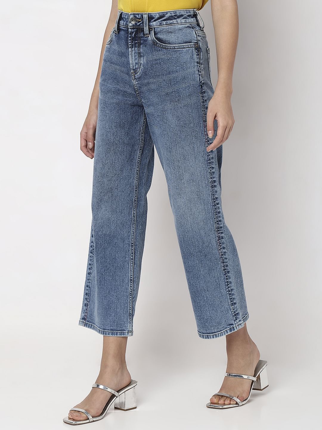 Blue High Rise Washed Jade Straight Fit Jeans