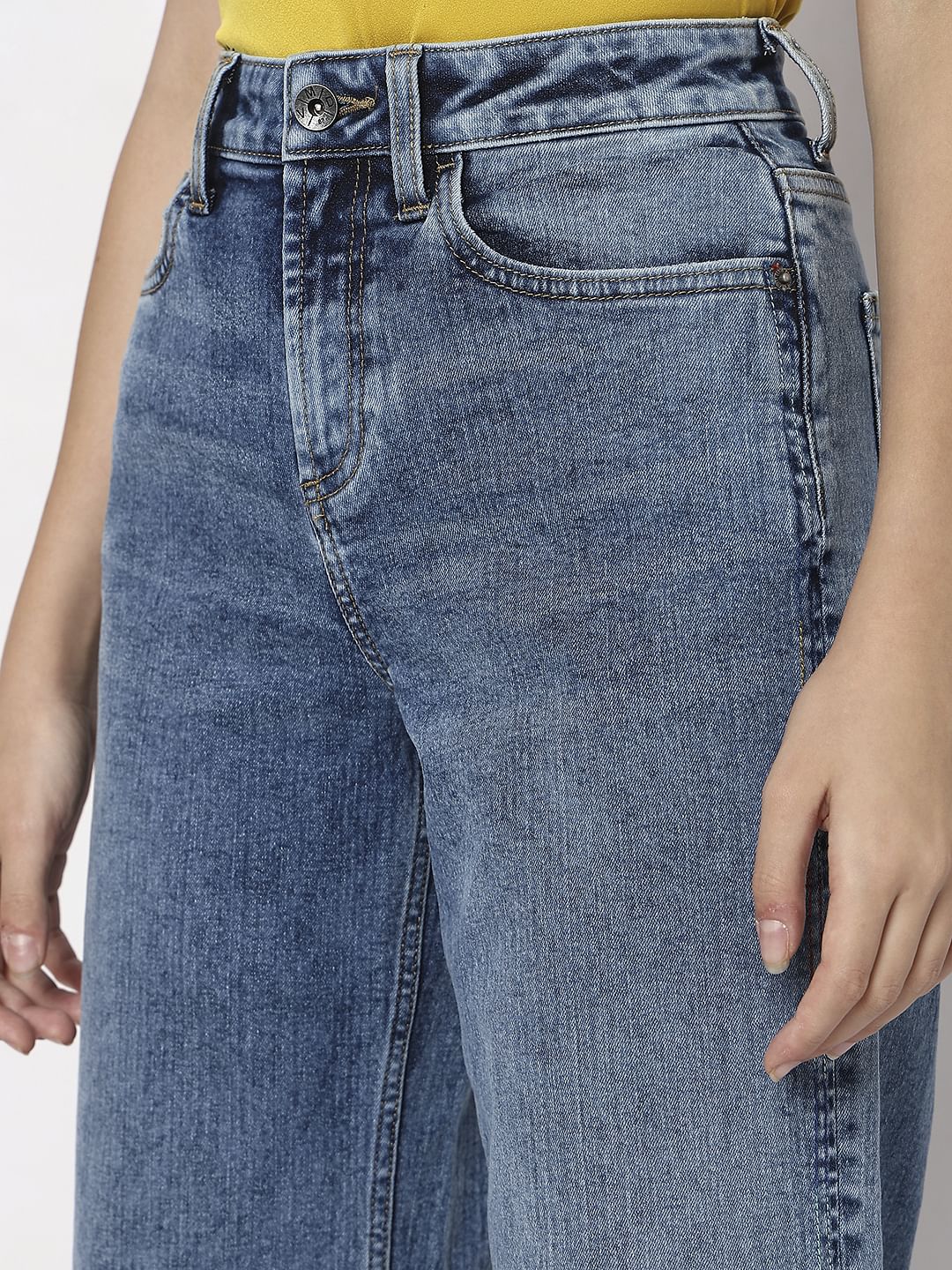 Blue High Rise Washed Jade Straight Fit Jeans