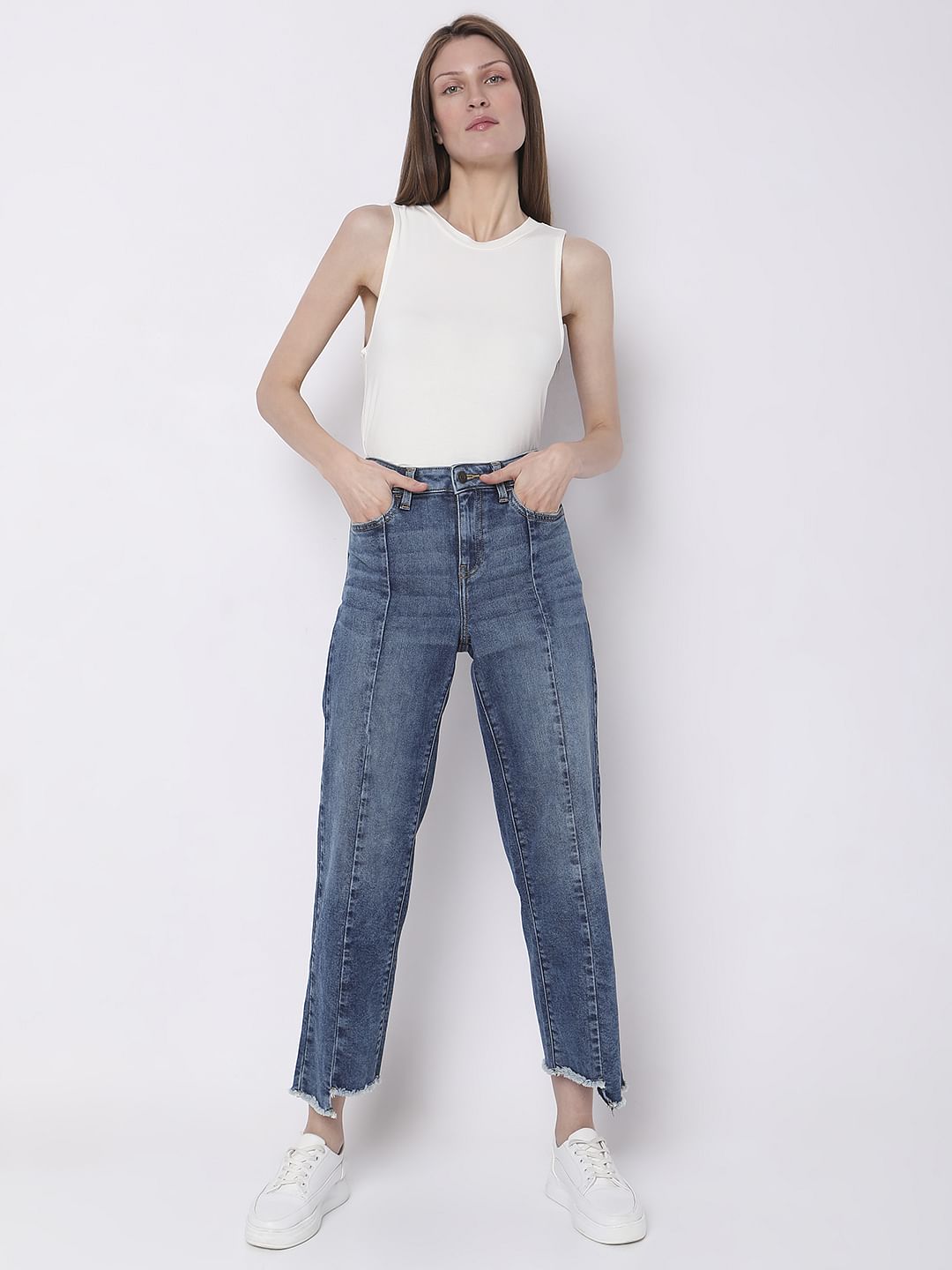 Blue High Rise Jade Straight Fit Jeans