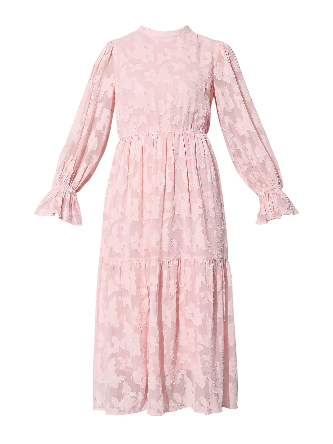 Pink Floral Textured Midi Dress