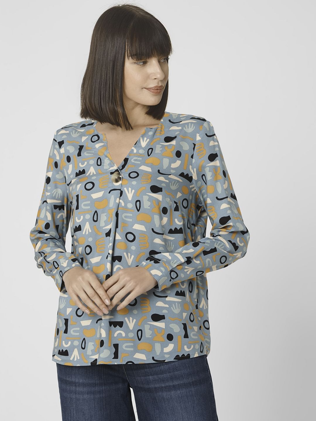Blue Abstract Print Top