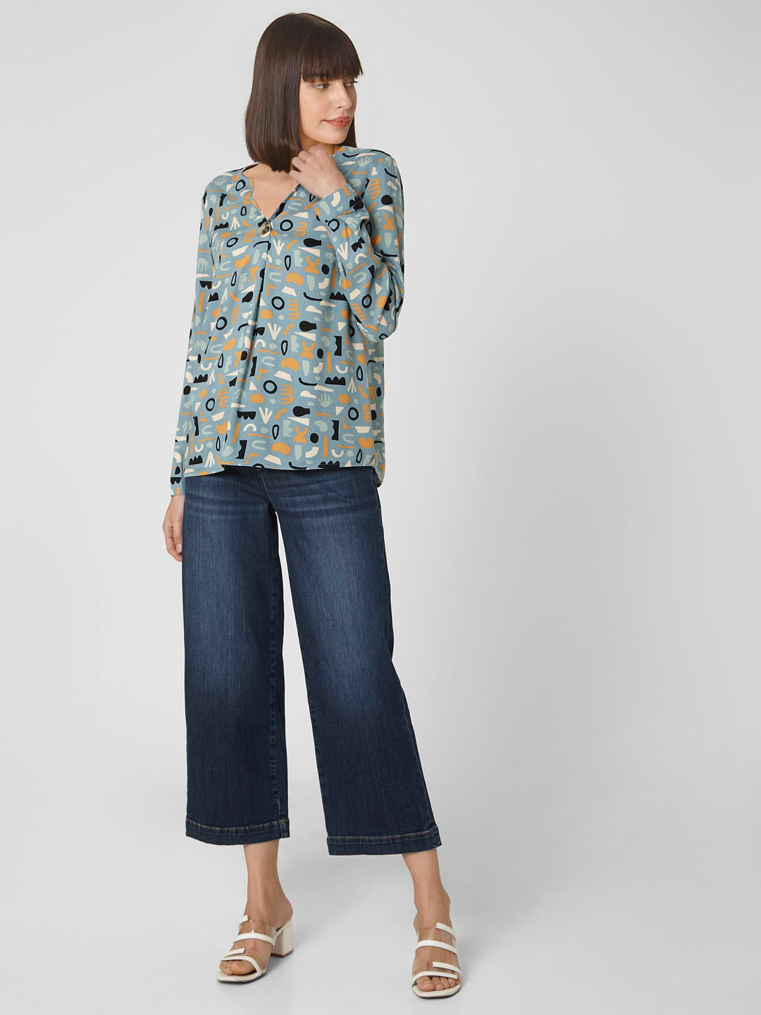 Blue Abstract Print Top