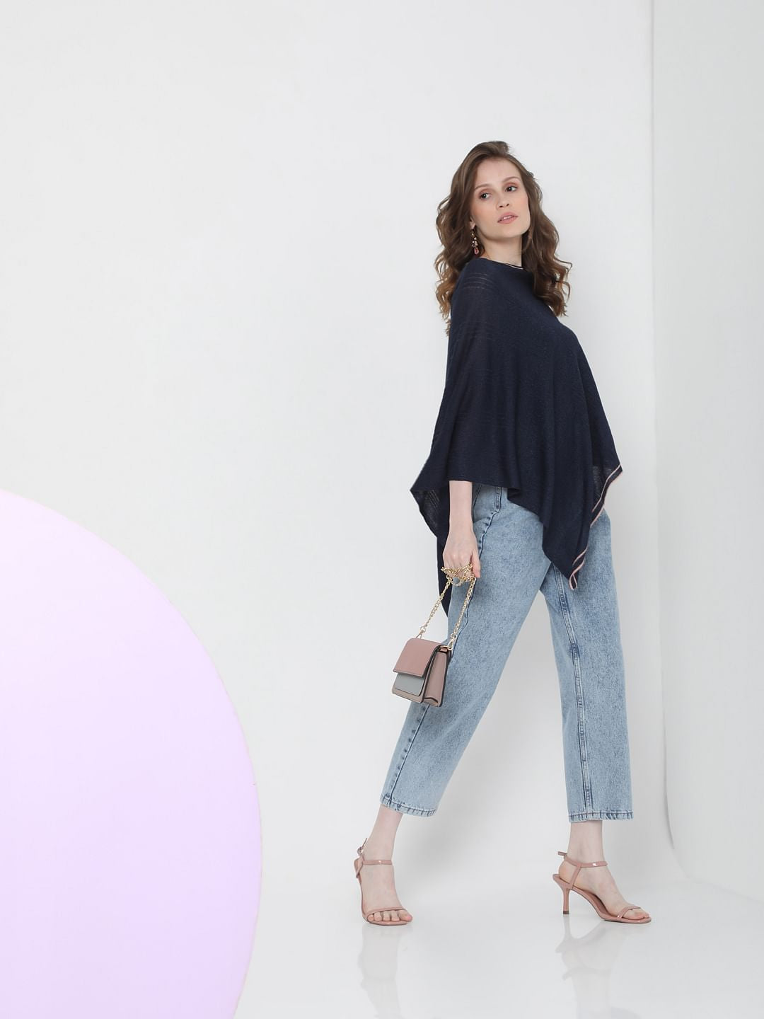 Navy Blue Asymmetric Poncho