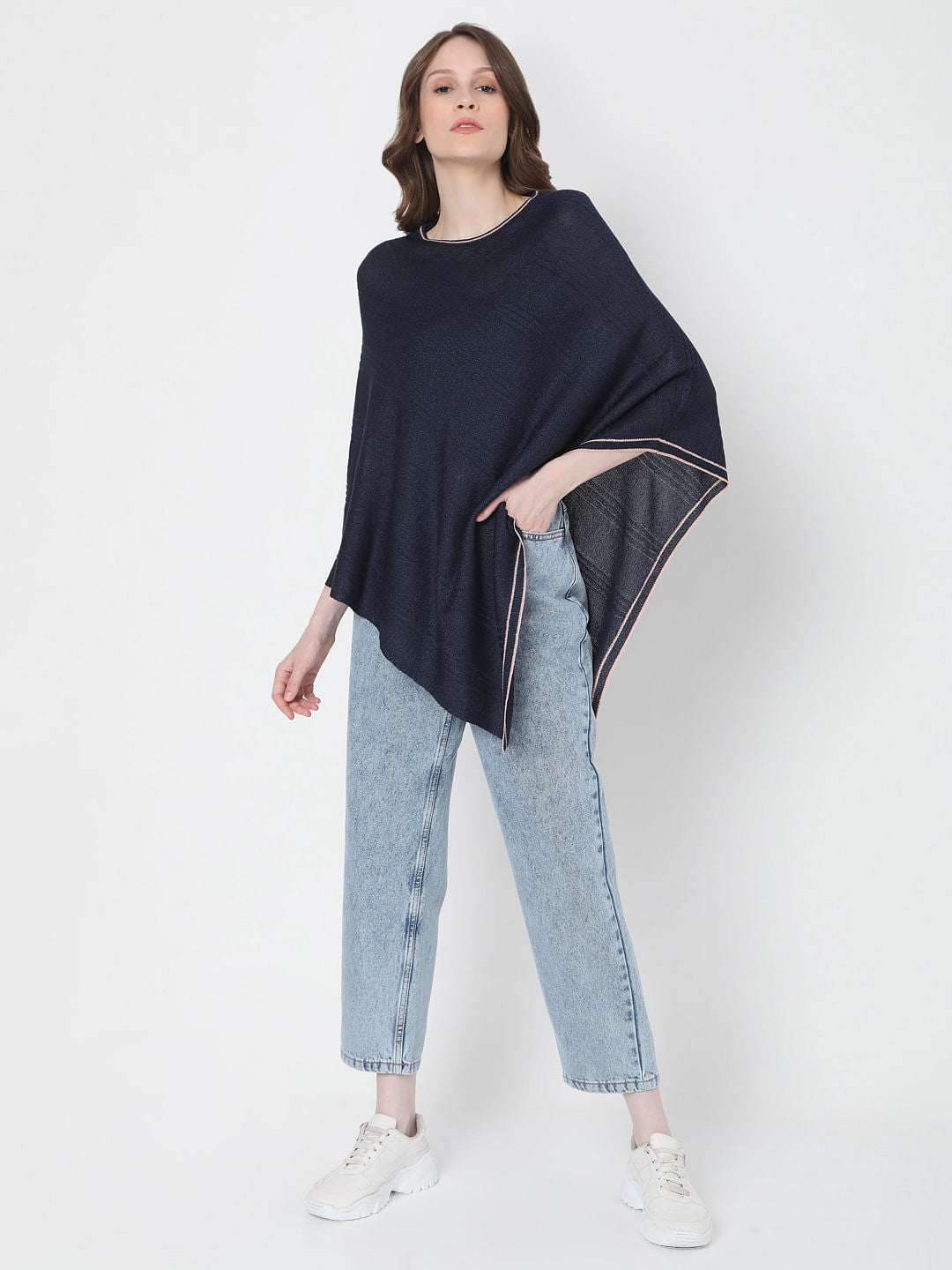 Navy Blue Asymmetric Poncho