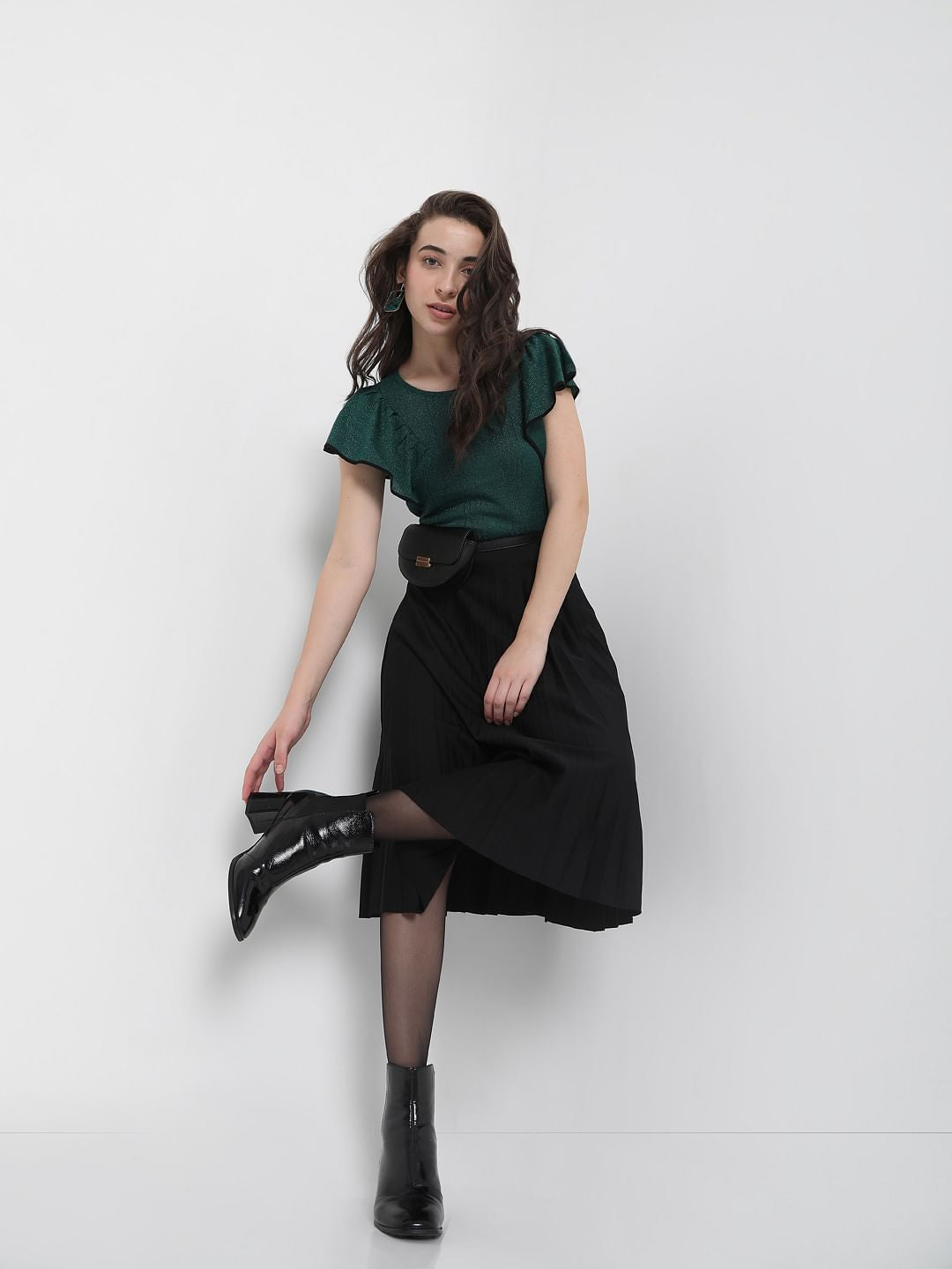 Green Ruffle Sleeve Top