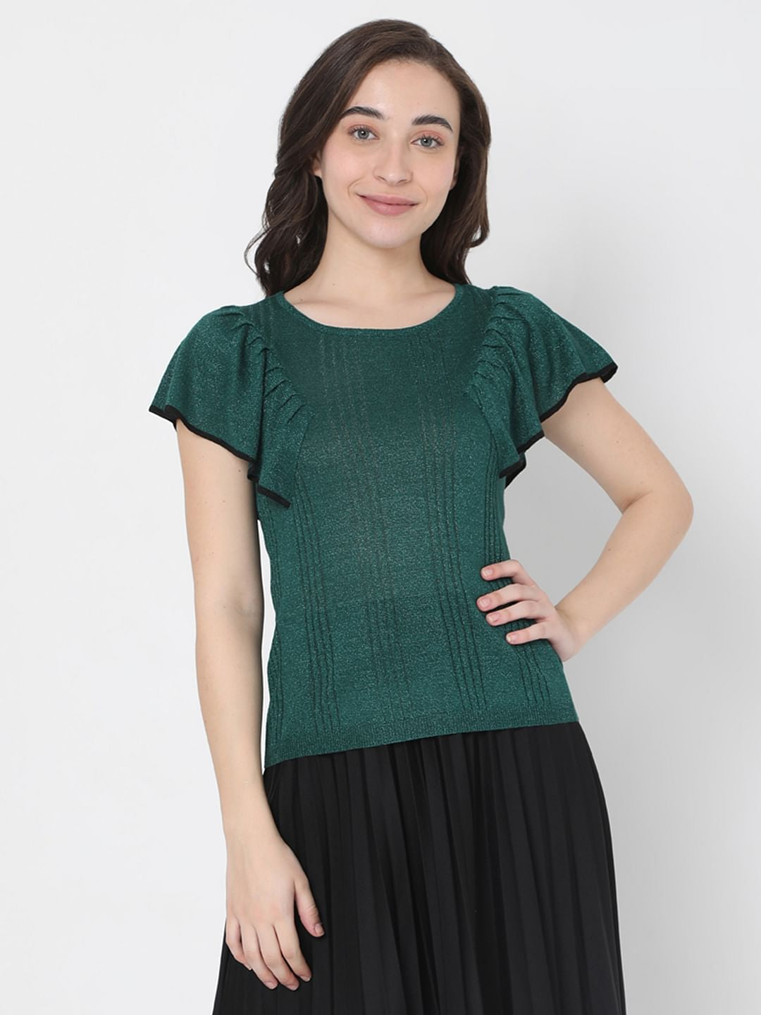 Green Ruffle Sleeve Top