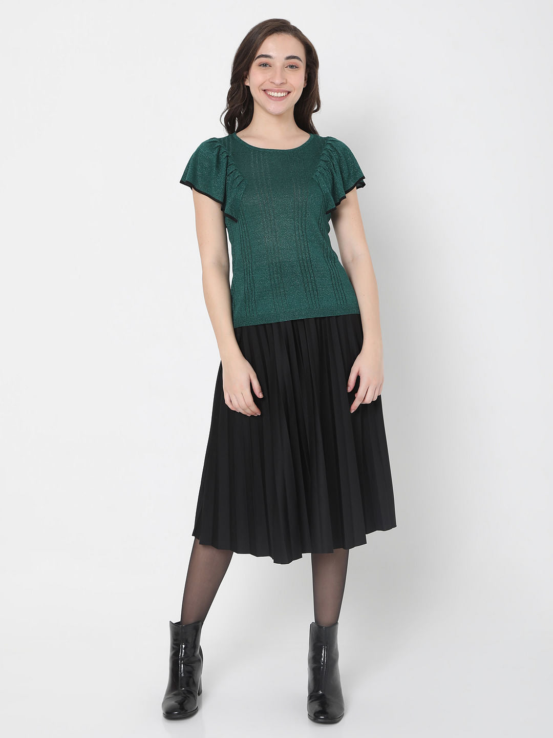 Green Ruffle Sleeve Top