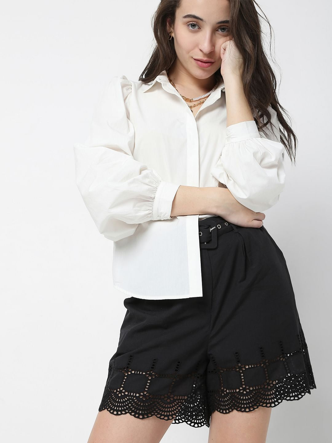 Black Schiffli Shorts