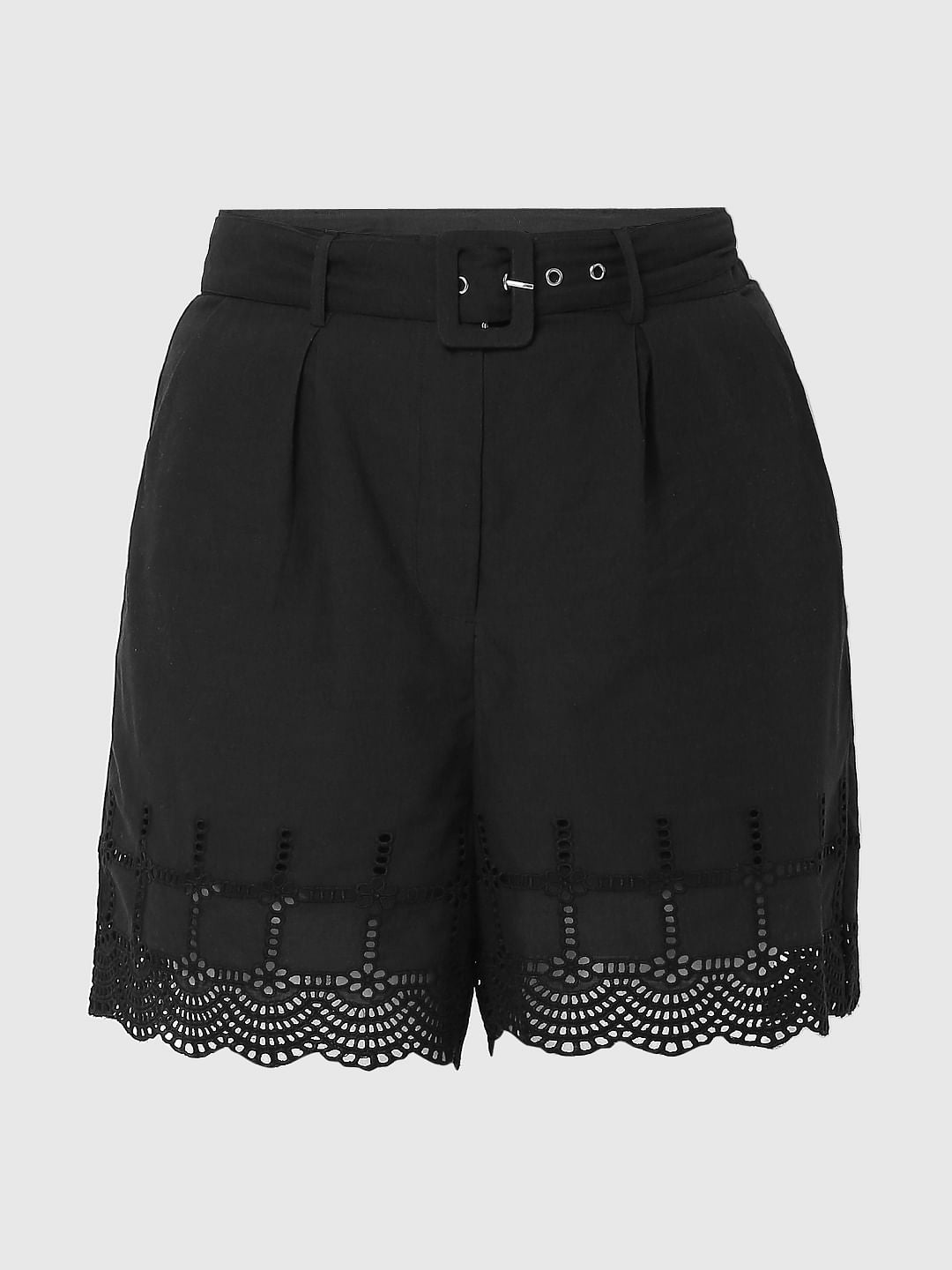 Black Schiffli Shorts