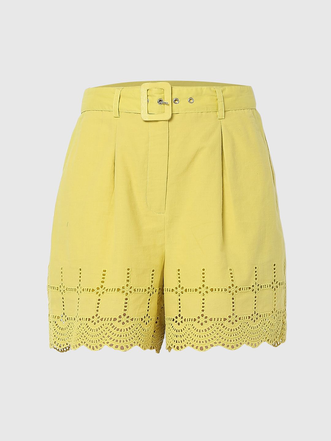 Yellow Schiffli Shorts