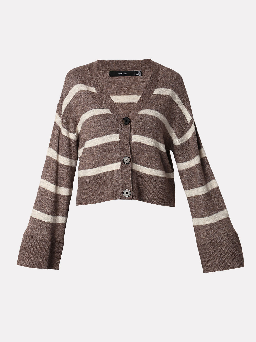 Brown Striped Wide Sleeves Cardigan