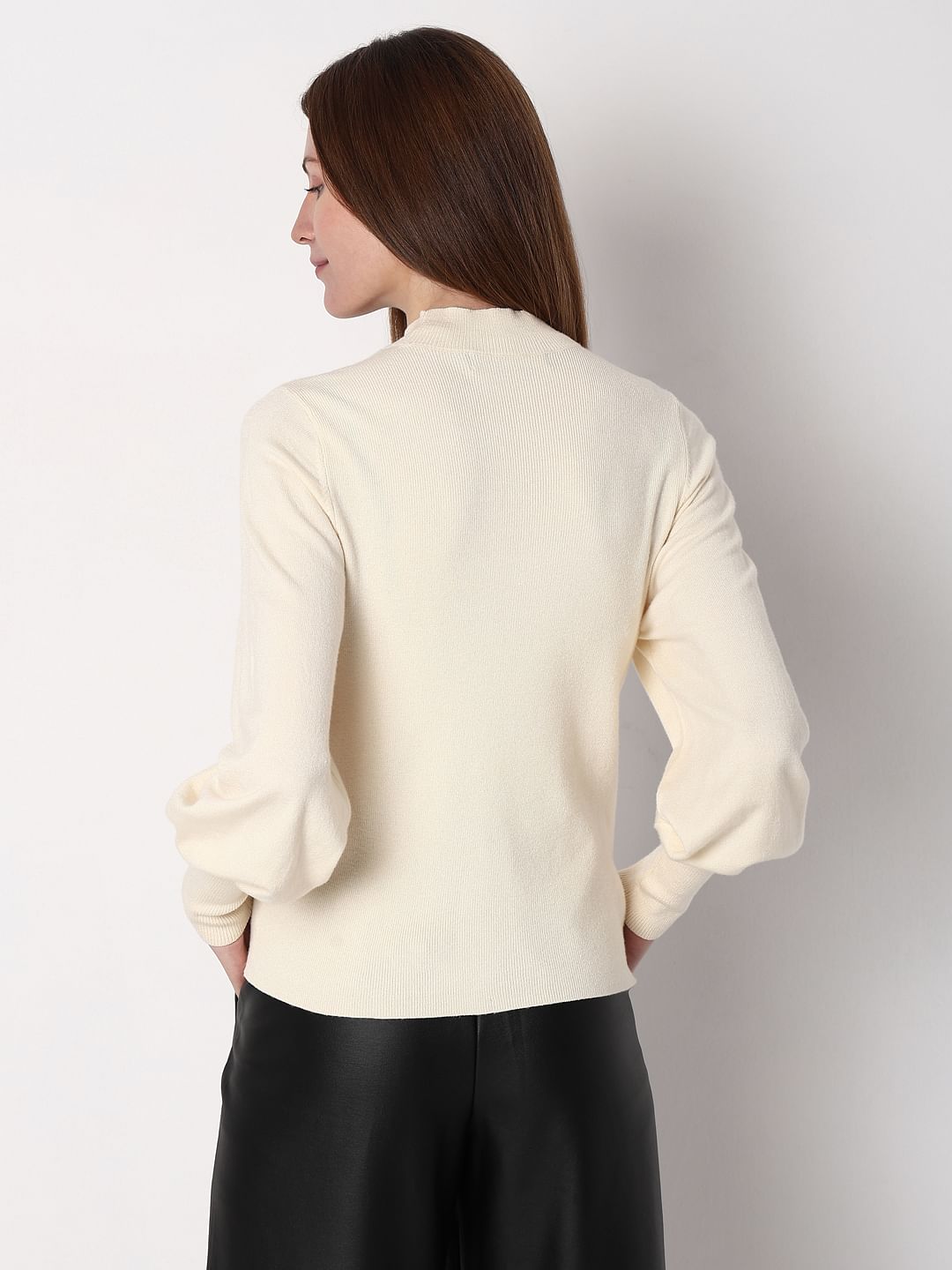 Cream High Neck Slim Fit Pullover