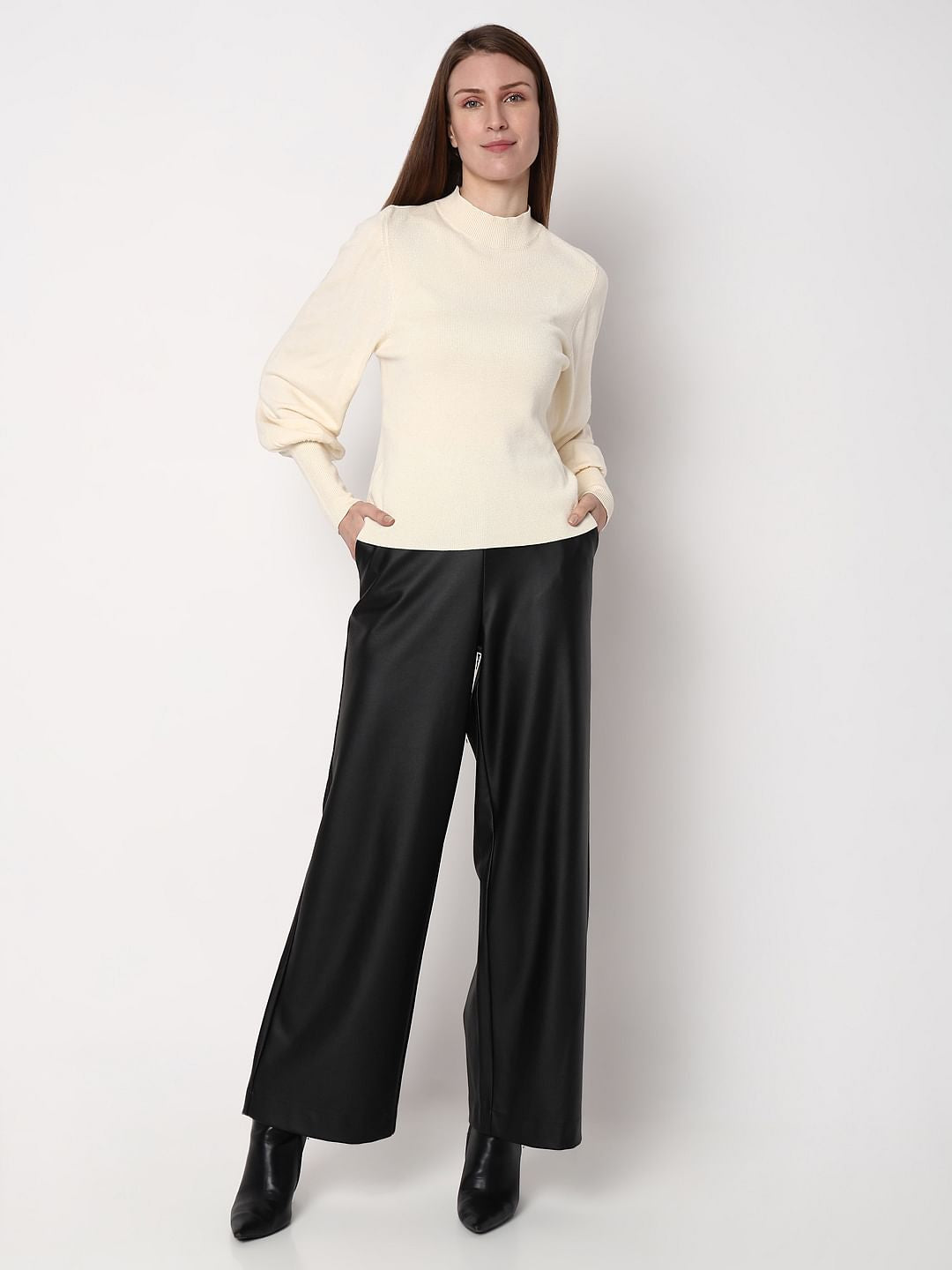 Cream High Neck Slim Fit Pullover