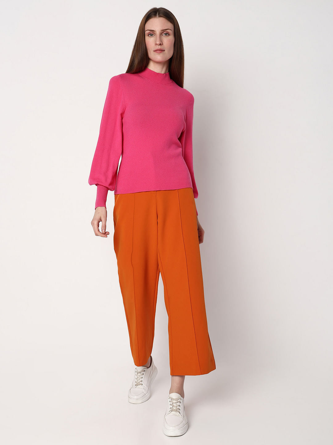 Pink High Neck Slim Fit Pullover