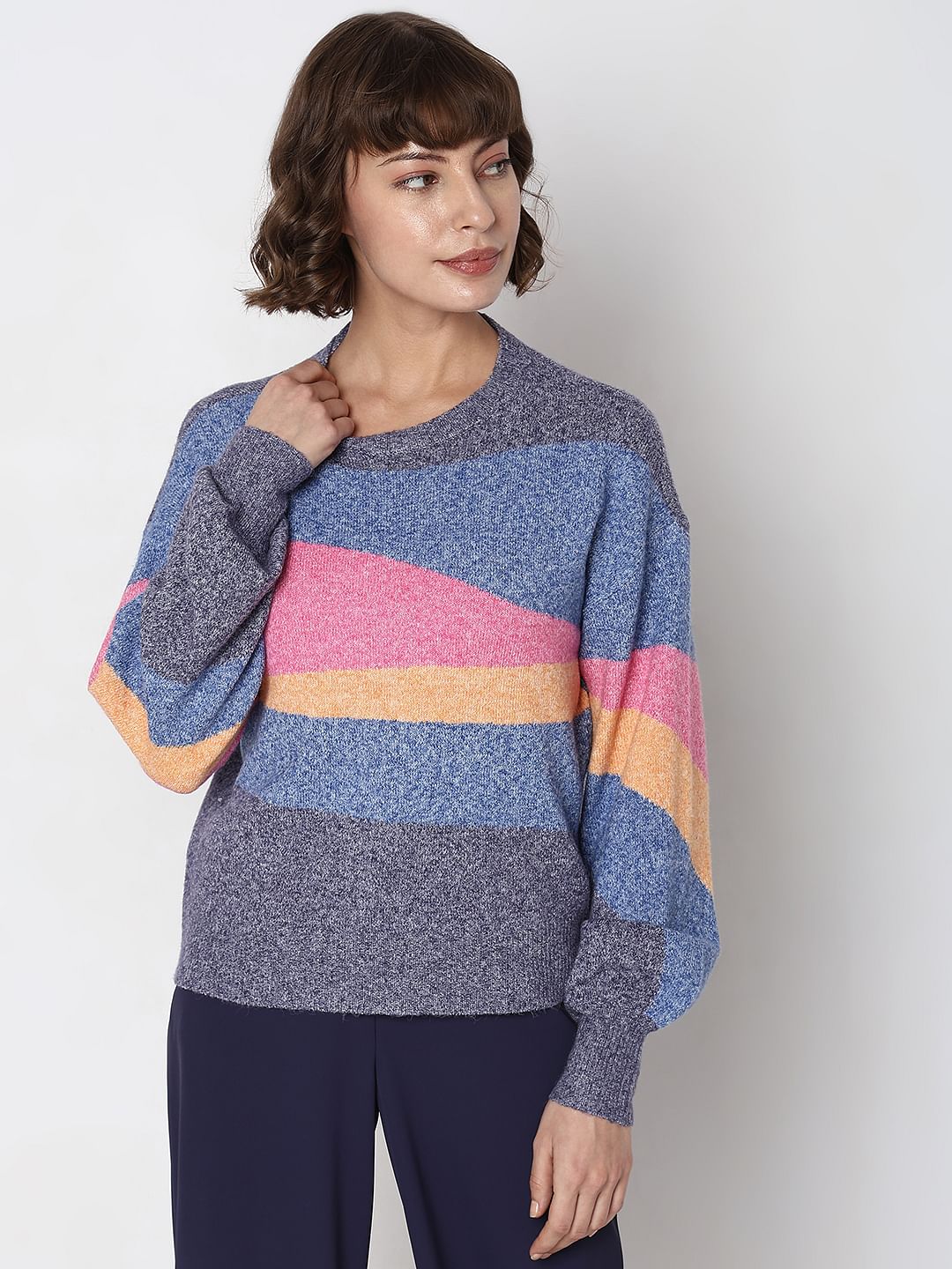 Blue Colourblocked Pullover