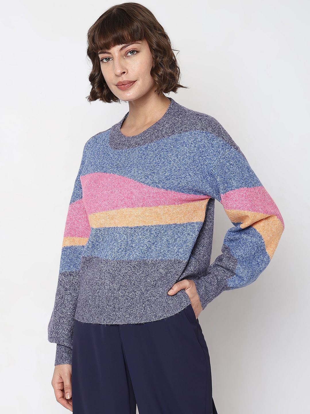 Blue Colourblocked Pullover