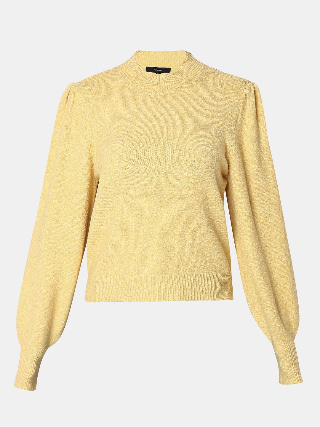 Yellow High Neck Melange Yarn Pullover
