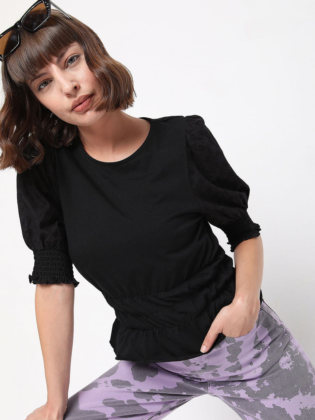 Black Puff Sleeves Top