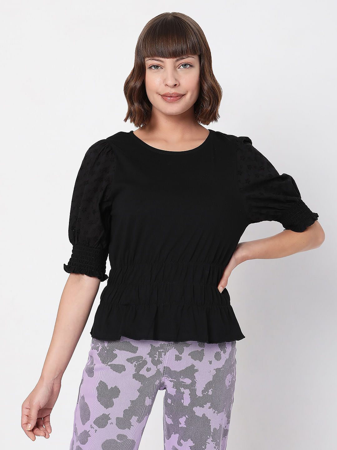 Black Puff Sleeves Top