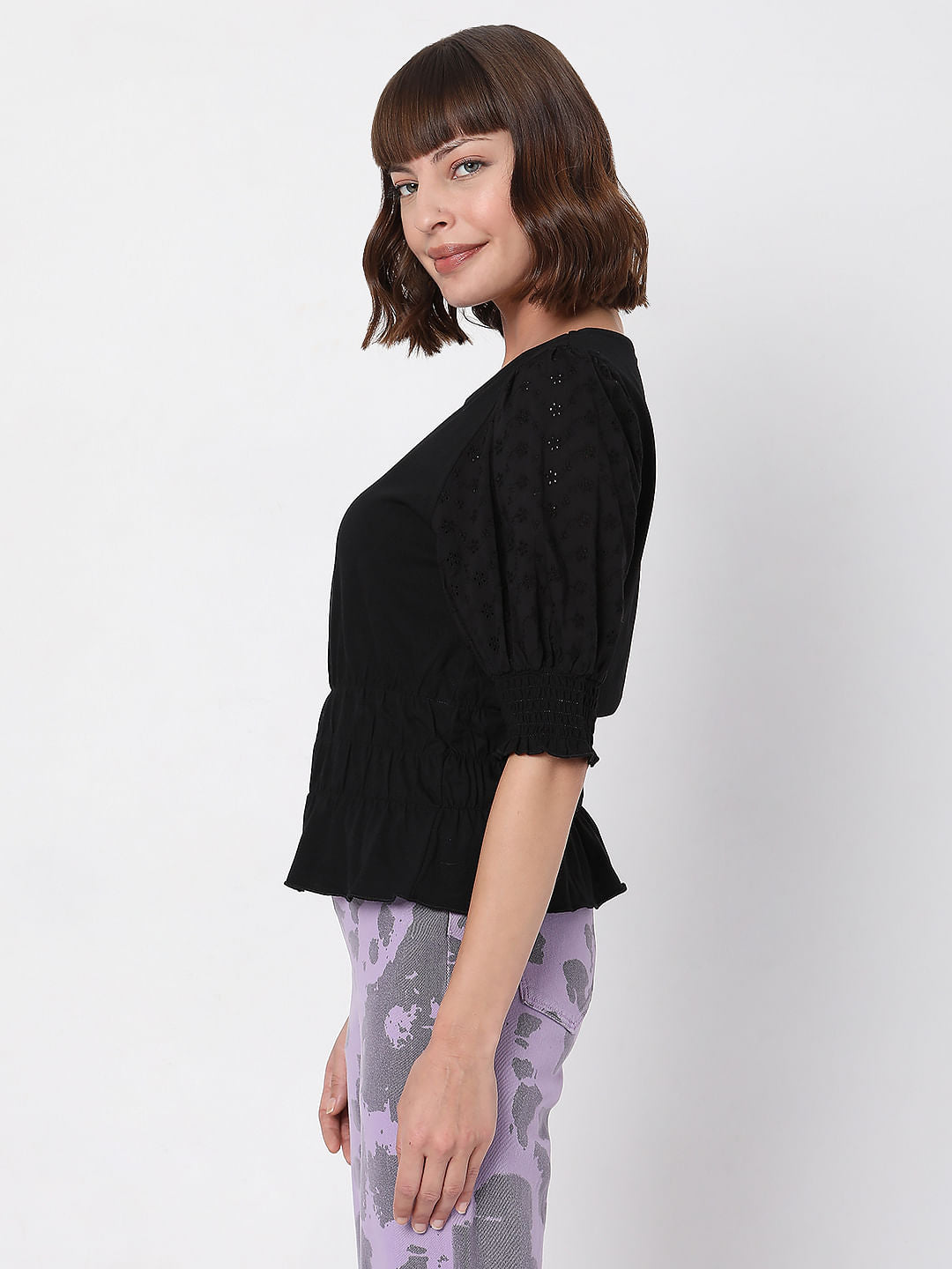 Black Puff Sleeves Top