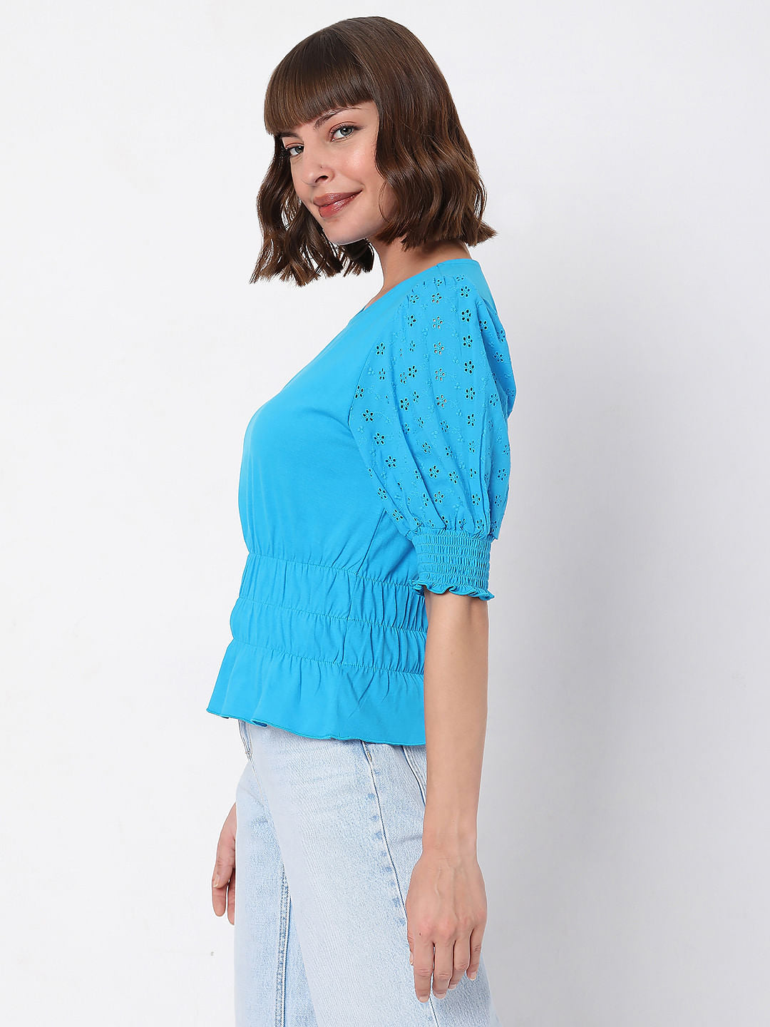 Blue Schiffli Top