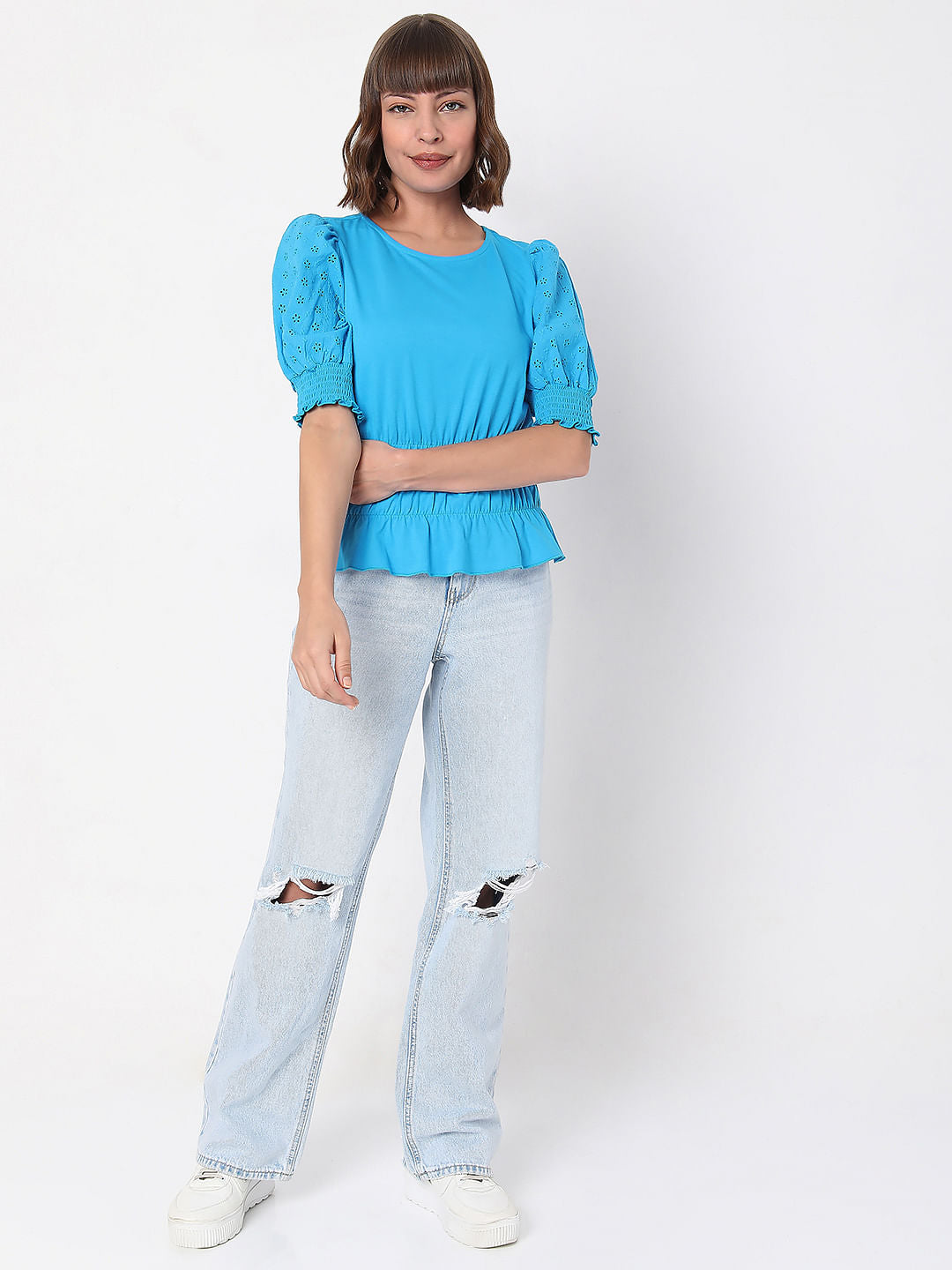Blue Schiffli Top