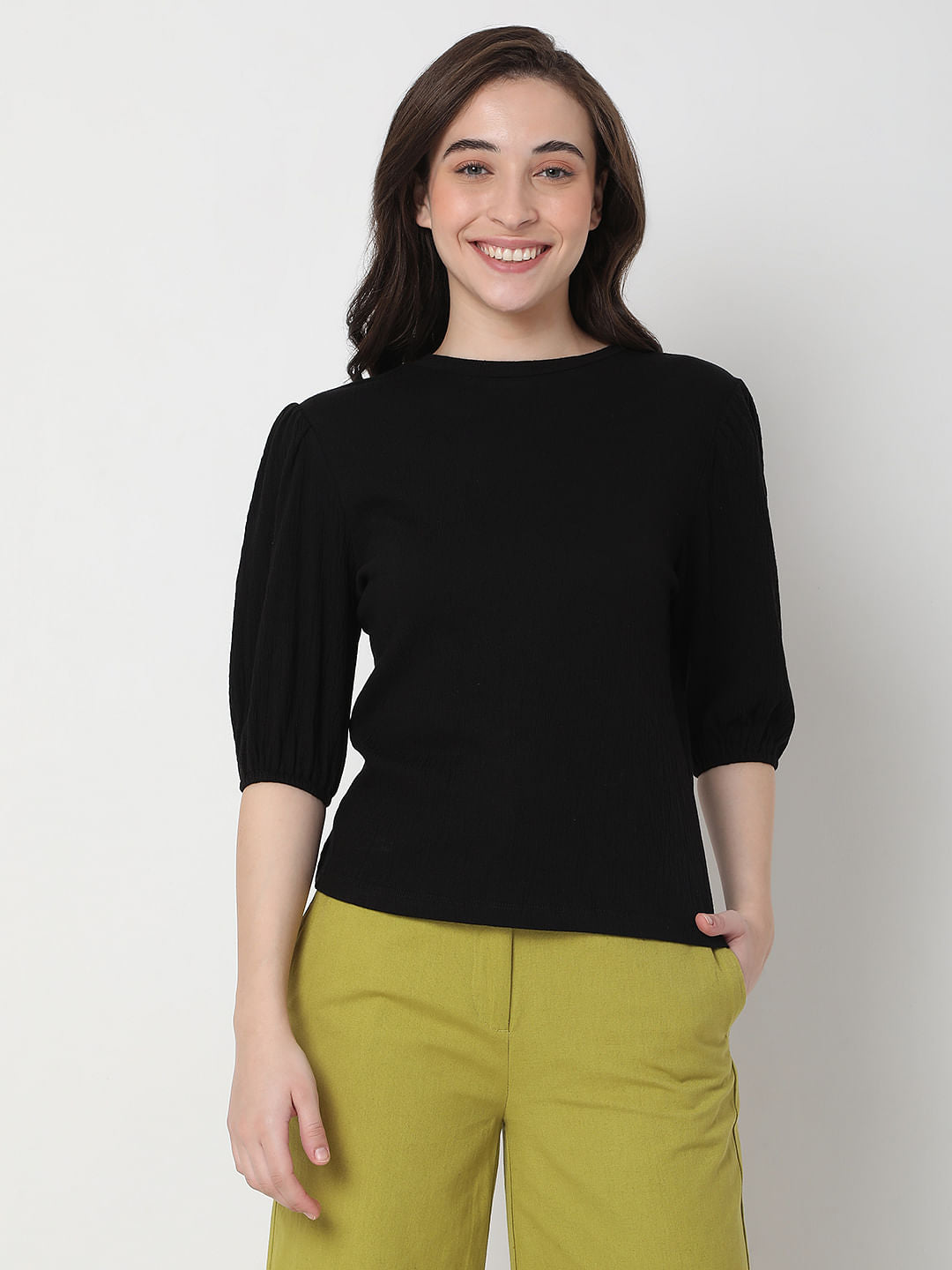 Black Puff Sleeves Top