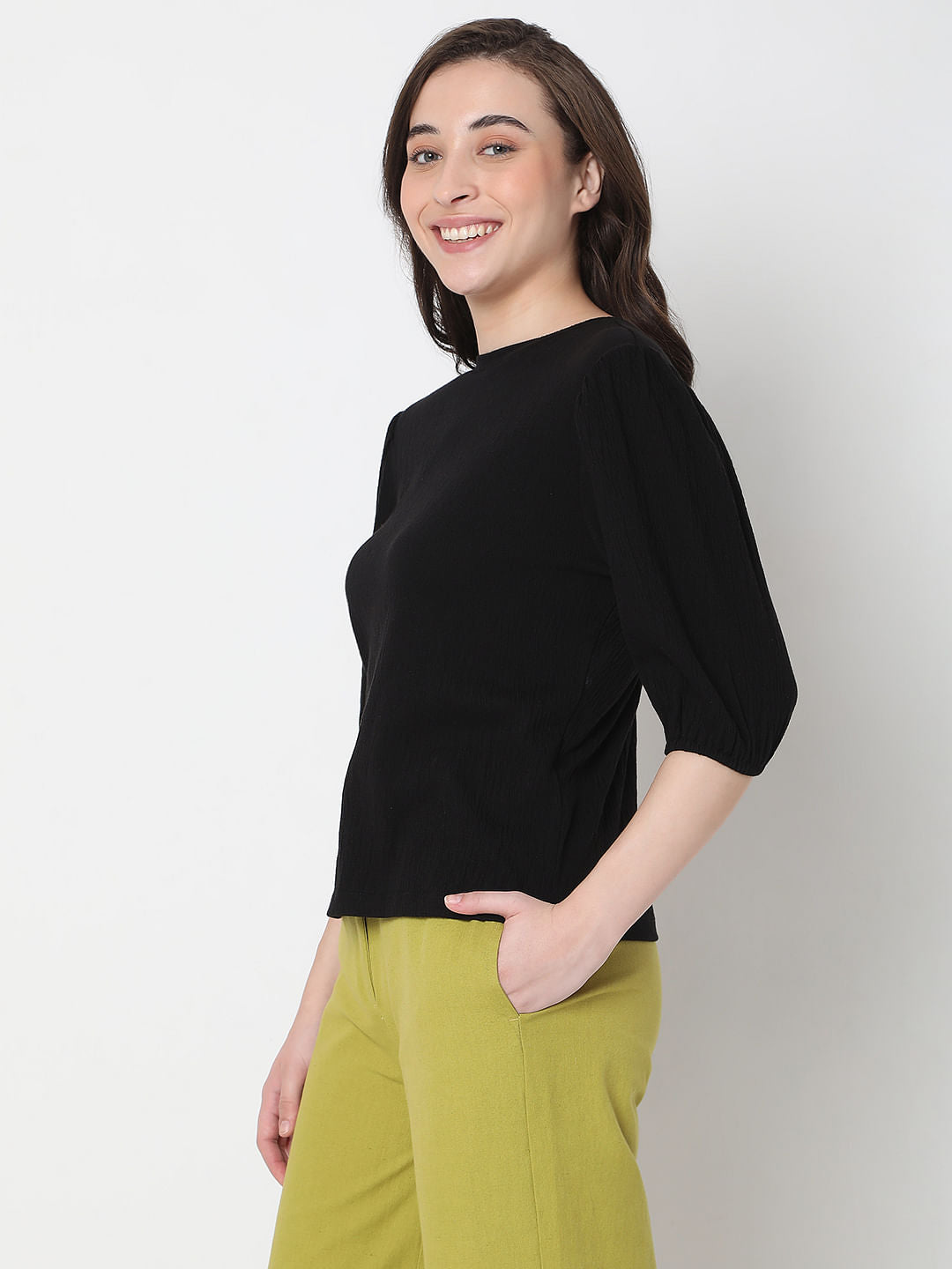 Black Puff Sleeves Top