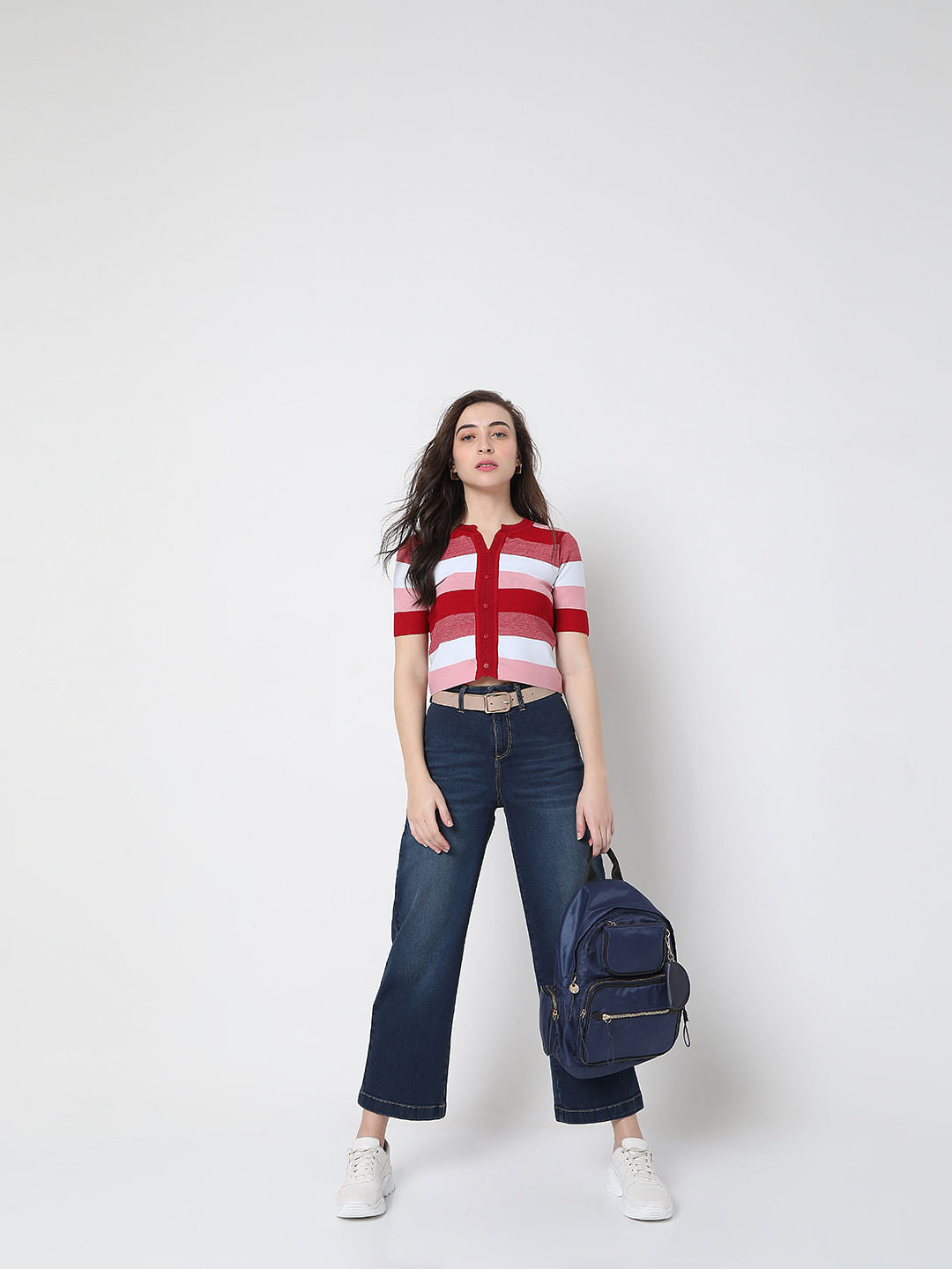 Blue Mid Rise Wide Leg Jeans