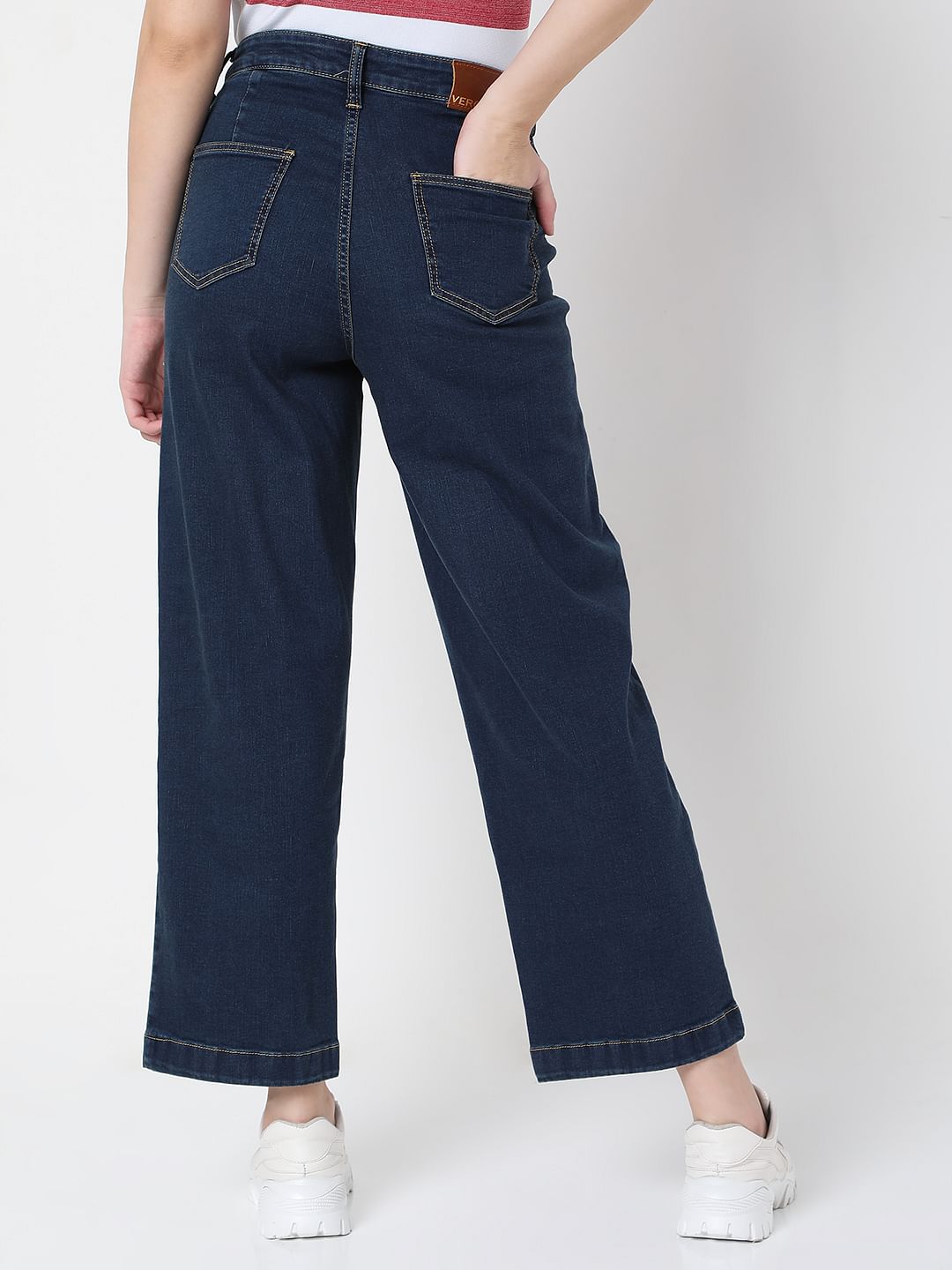 Blue Mid Rise Wide Leg Jeans