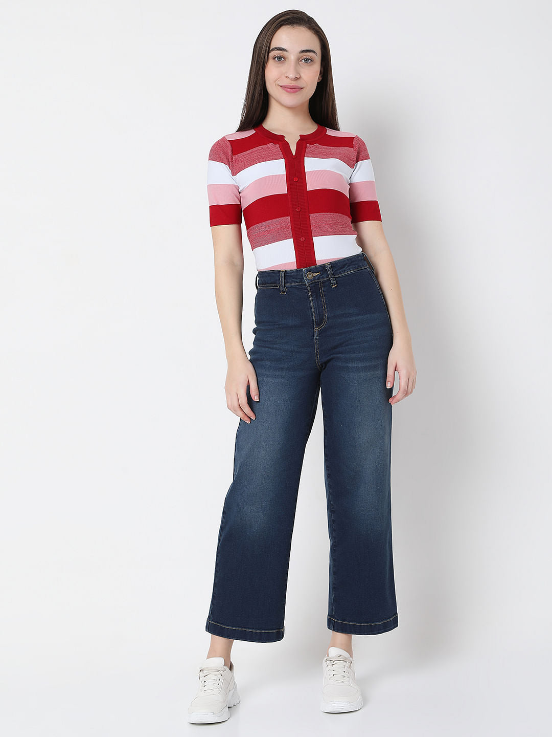 Blue Mid Rise Wide Leg Jeans