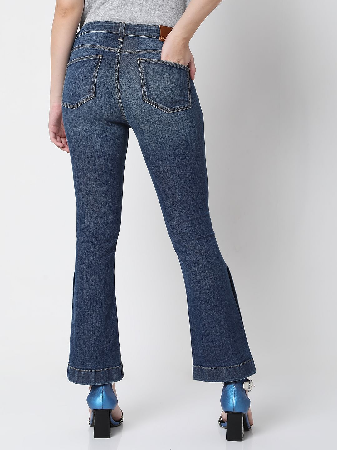 Blue Mid Rise Washed Petra Bootcut Jeans