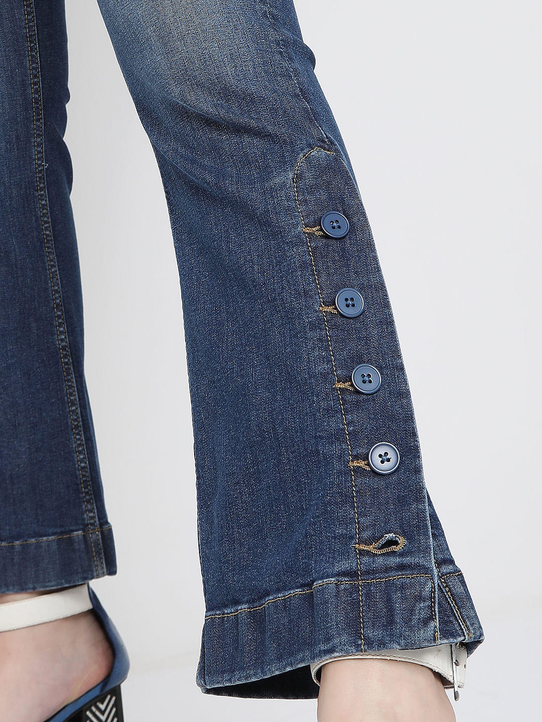 Blue Mid Rise Washed Petra Bootcut Jeans
