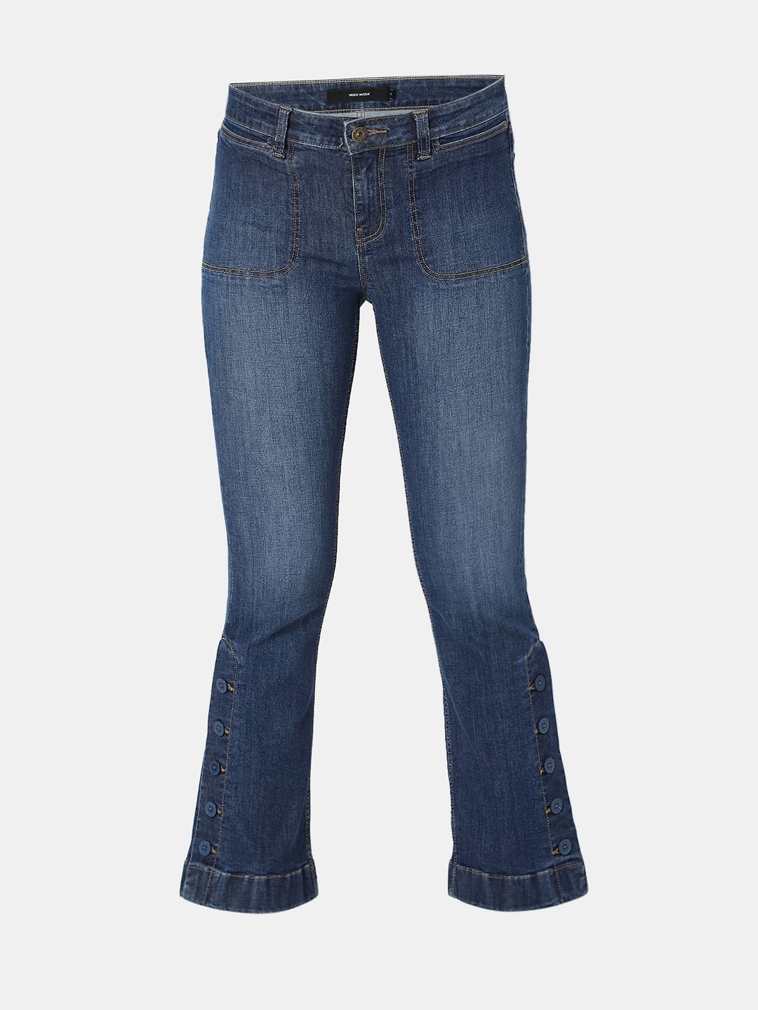 Blue Mid Rise Washed Petra Bootcut Jeans