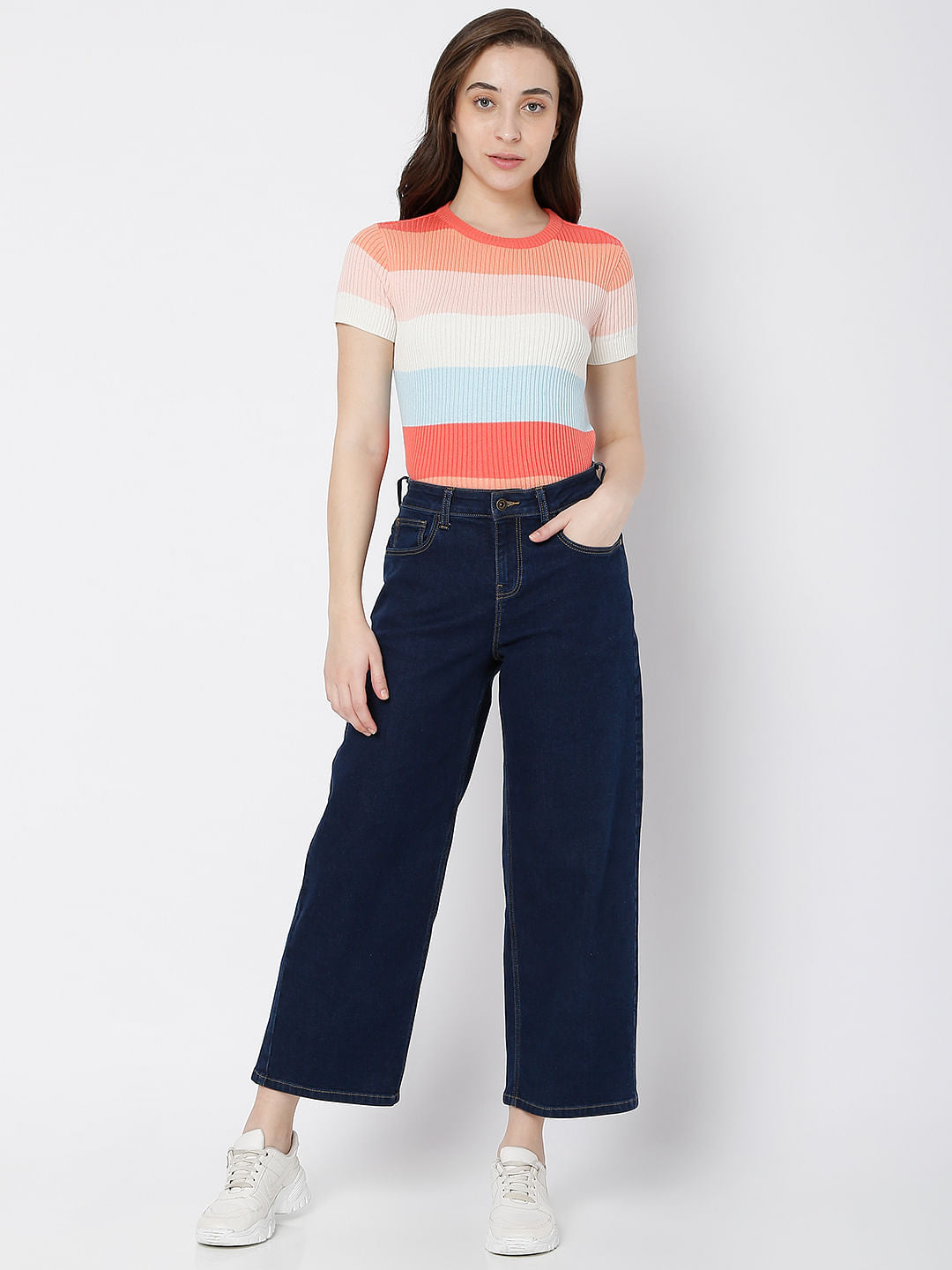 Dark Blue High Rise Wide Leg Jeans