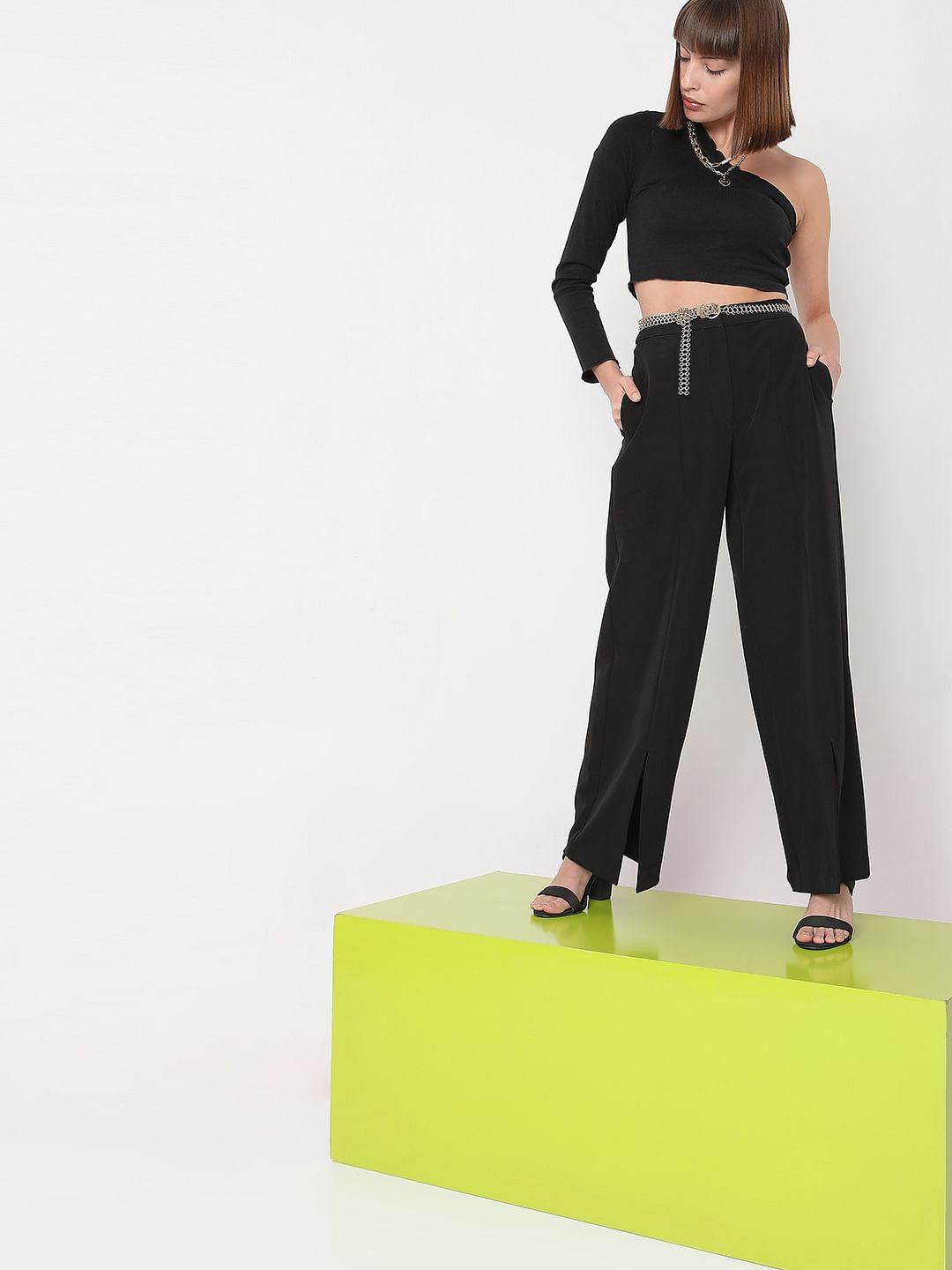 Black Ribbed One Shoulder Top