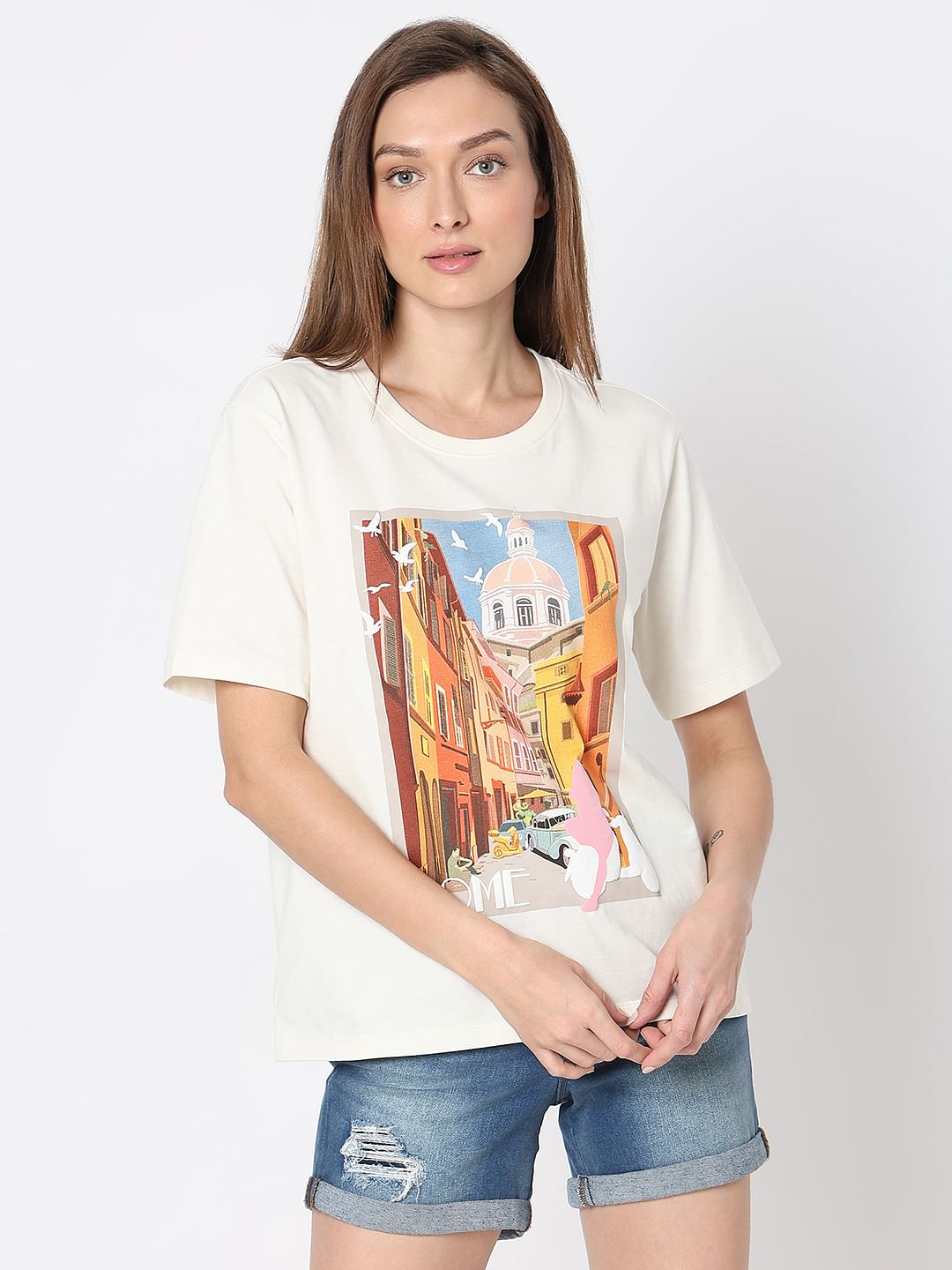 White Graphic Print T-Shirt